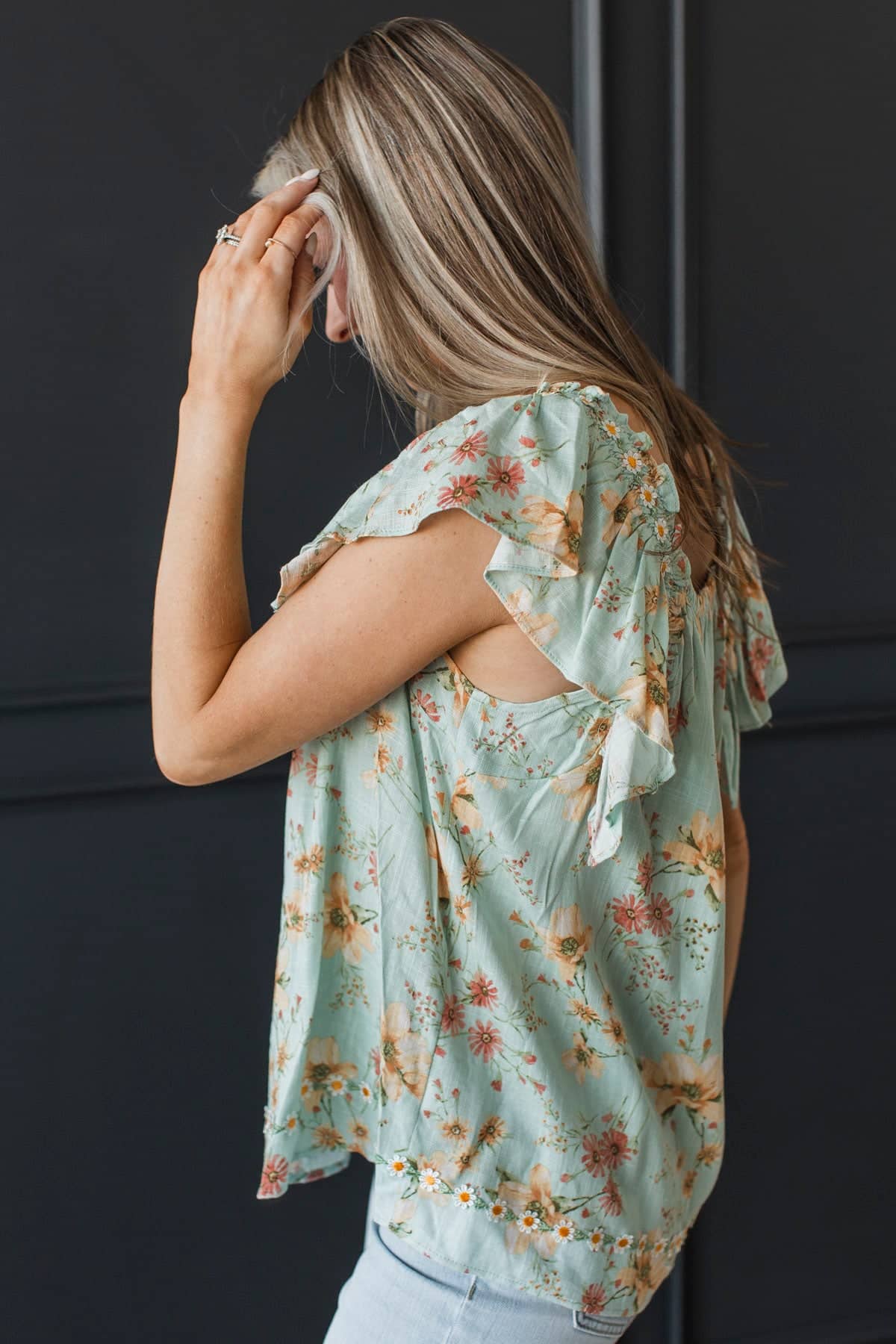 Through The Garden Embroidered Floral Blouse- Dusty Mint - Image 5