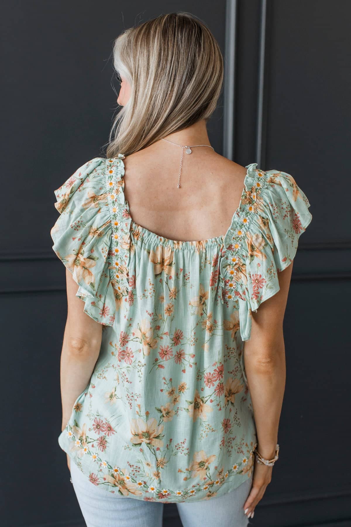 Through The Garden Embroidered Floral Blouse- Dusty Mint - Image 7