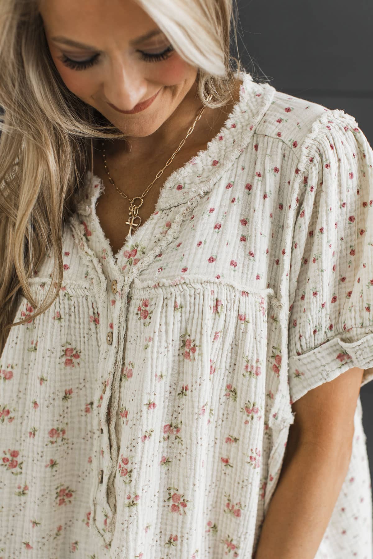 Through The Garden Gate Short Sleeve Top- Ecru - Image 2