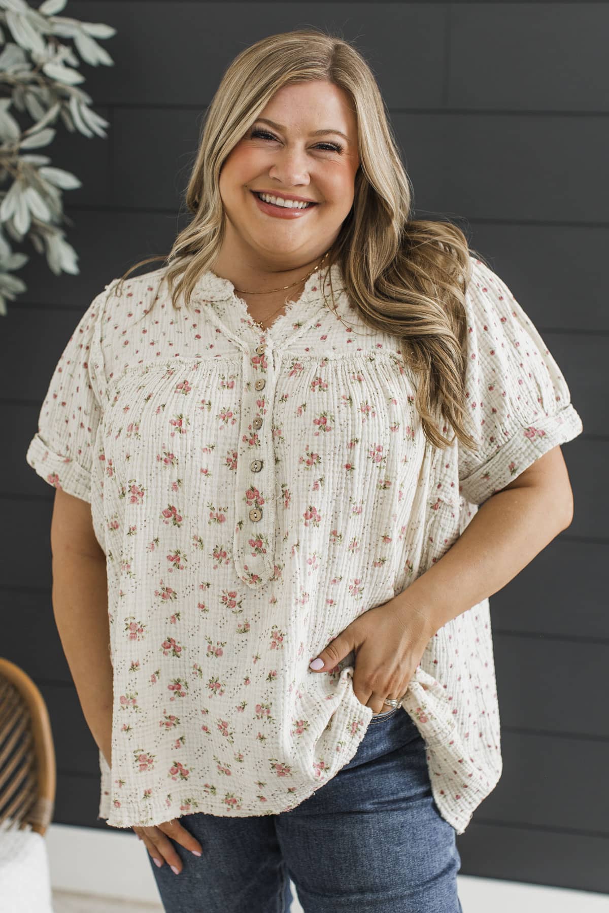 Through The Garden Gate Short Sleeve Top- Ecru - Image 3