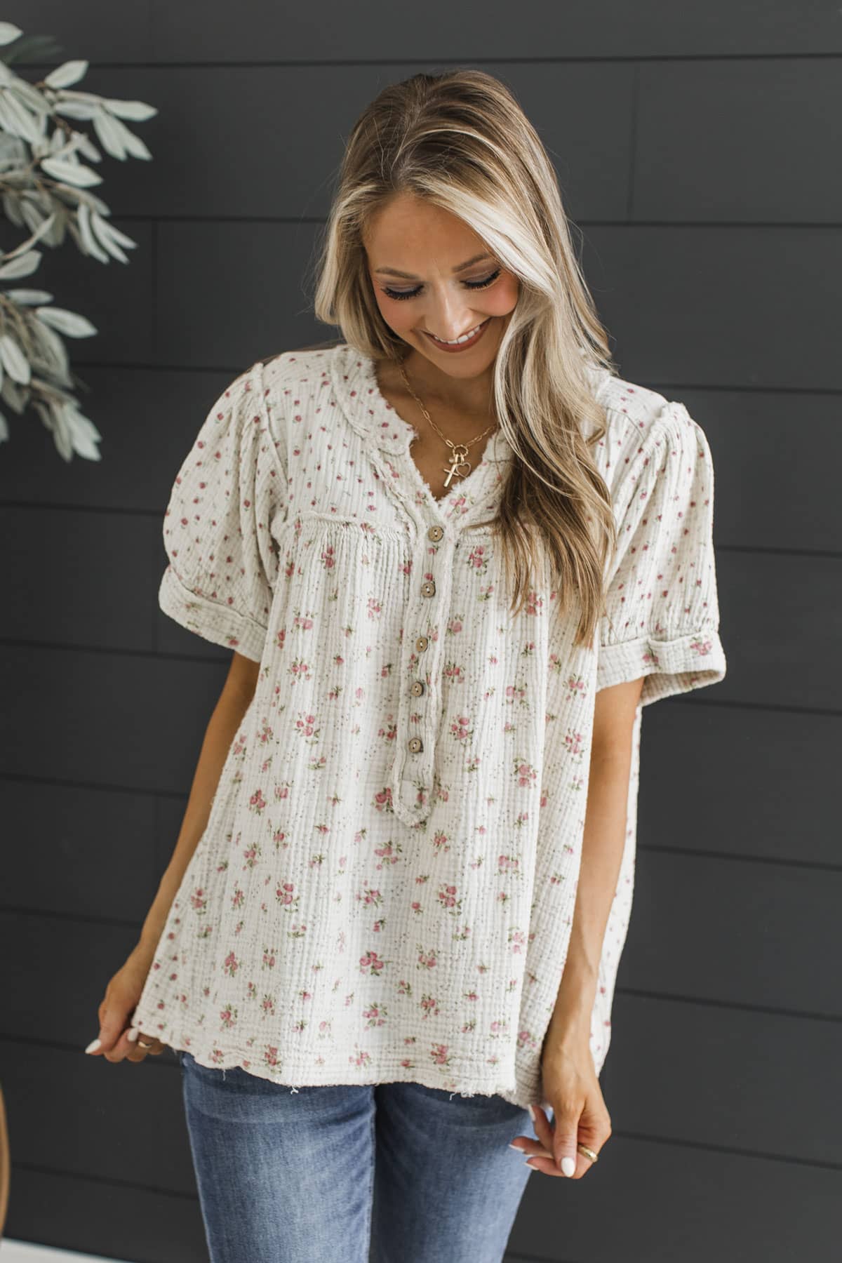 Through The Garden Gate Short Sleeve Top- Ecru - Image 4