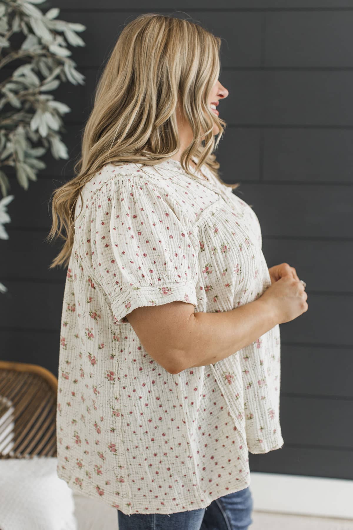 Through The Garden Gate Short Sleeve Top- Ecru - Image 5