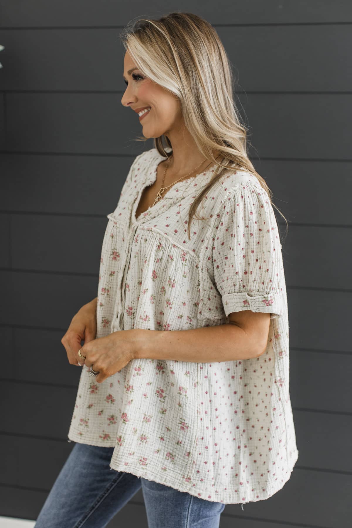 Through The Garden Gate Short Sleeve Top- Ecru - Image 6