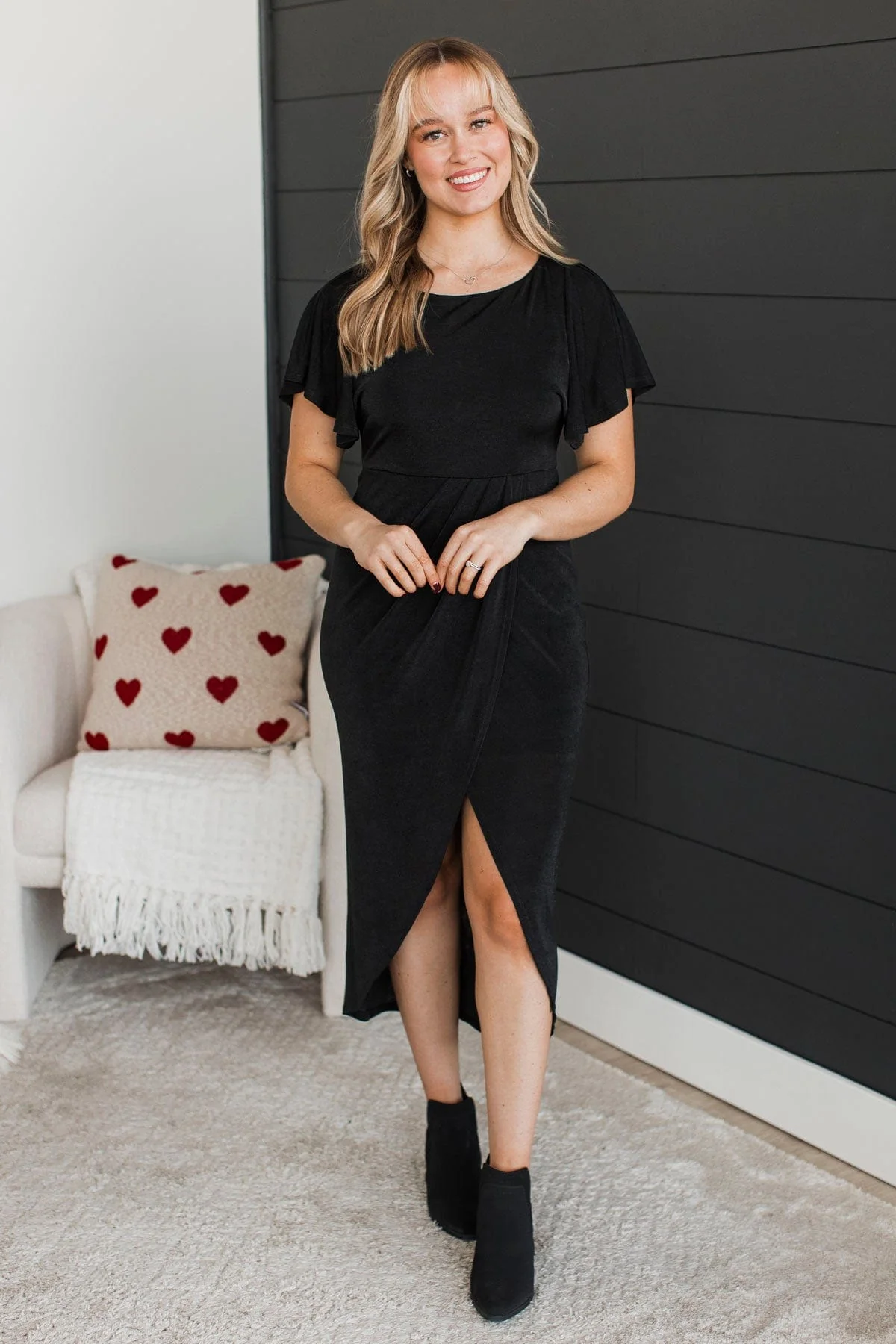 Through The Night Wrap Midi Dress- Black - Image 3