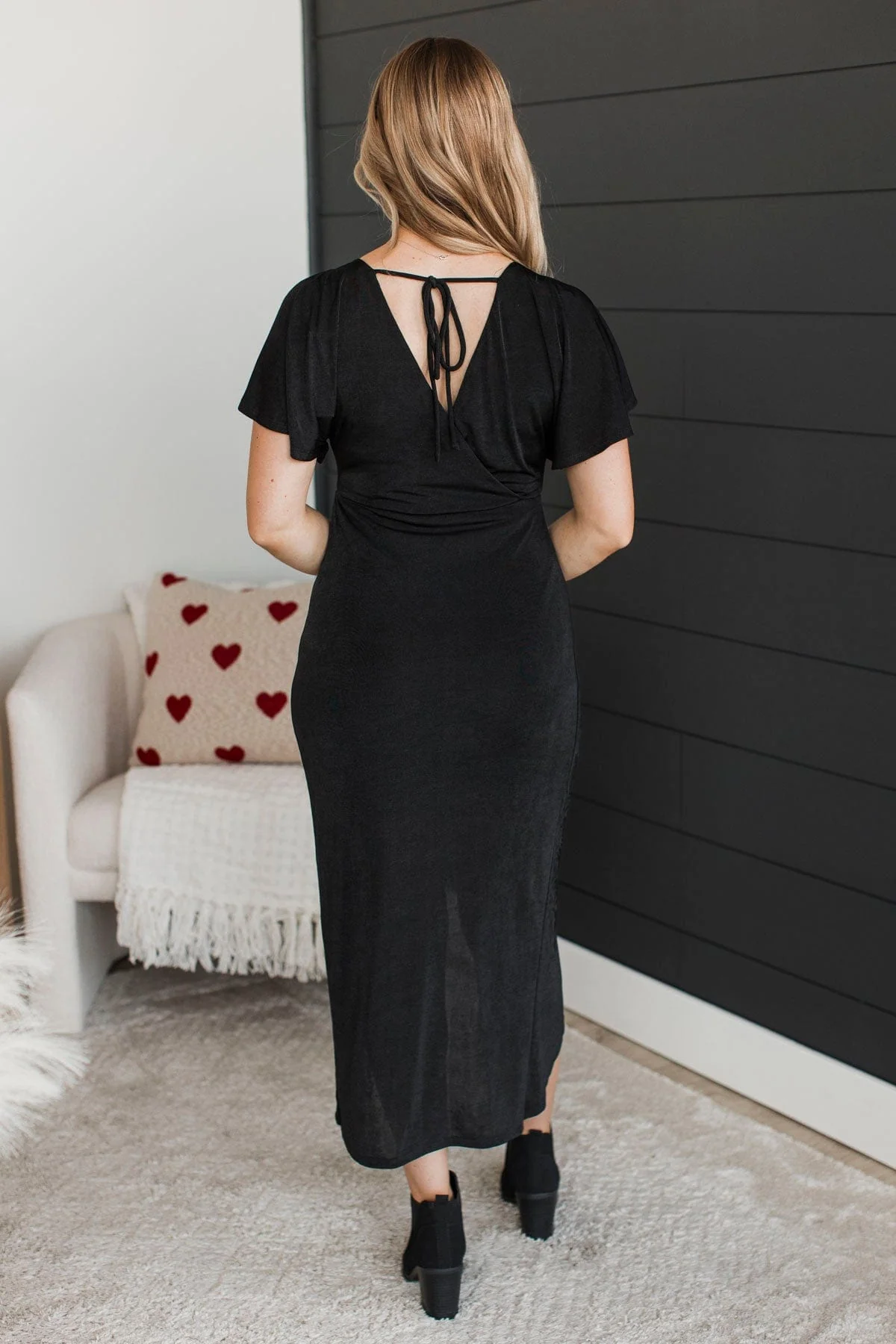 Through The Night Wrap Midi Dress- Black - Image 7