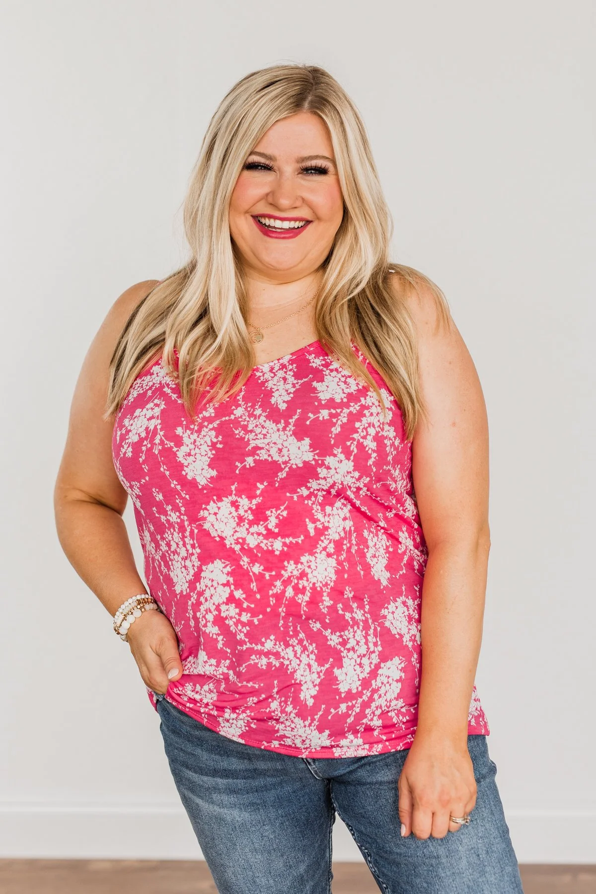 Ticket To Paradise Floral Print Tank Top- Fuchsia - Image 4