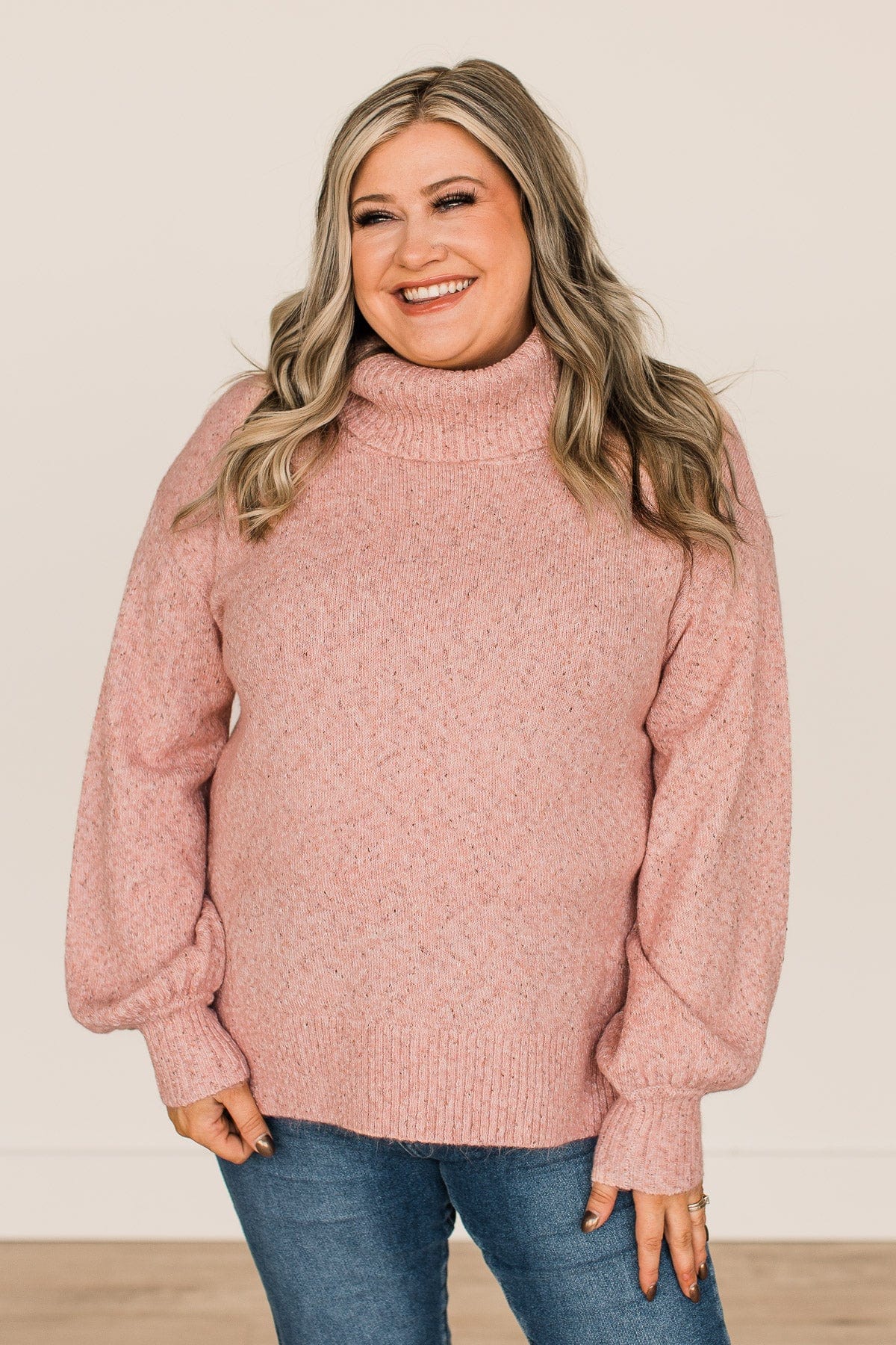 Tickled Pink Turtle Neck Sweater- Dusty Pink - Image 4