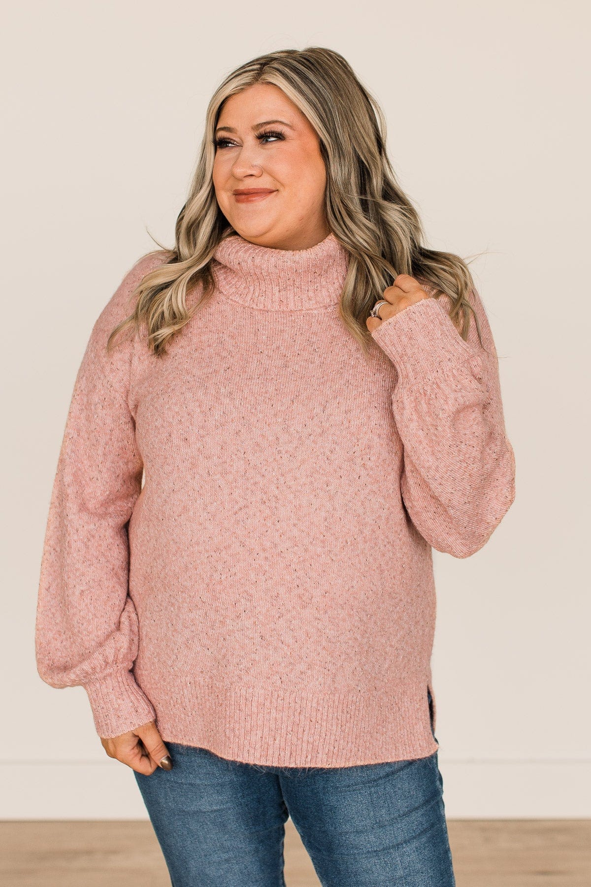 Tickled Pink Turtle Neck Sweater- Dusty Pink - Image 6