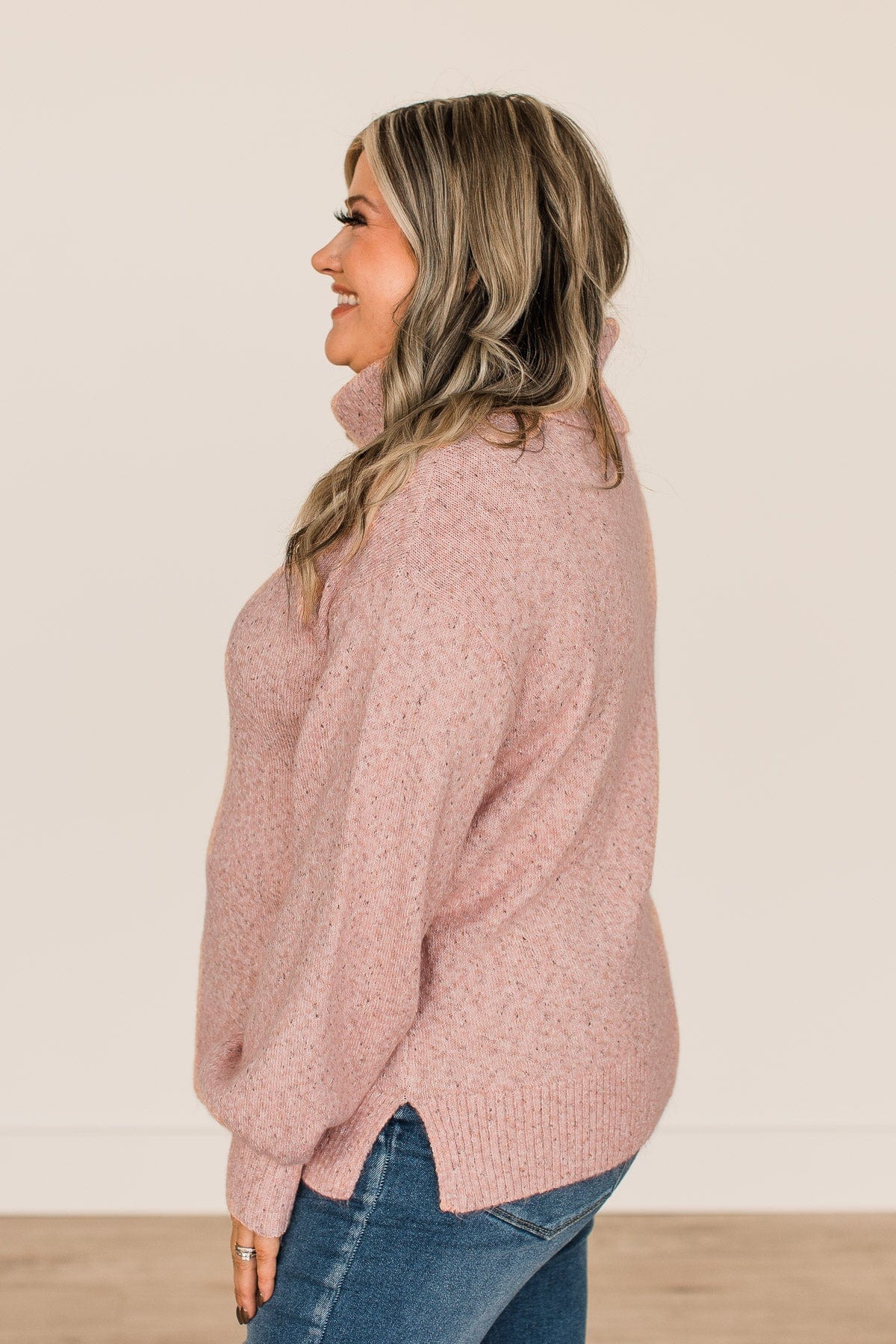 Tickled Pink Turtle Neck Sweater- Dusty Pink - Image 7