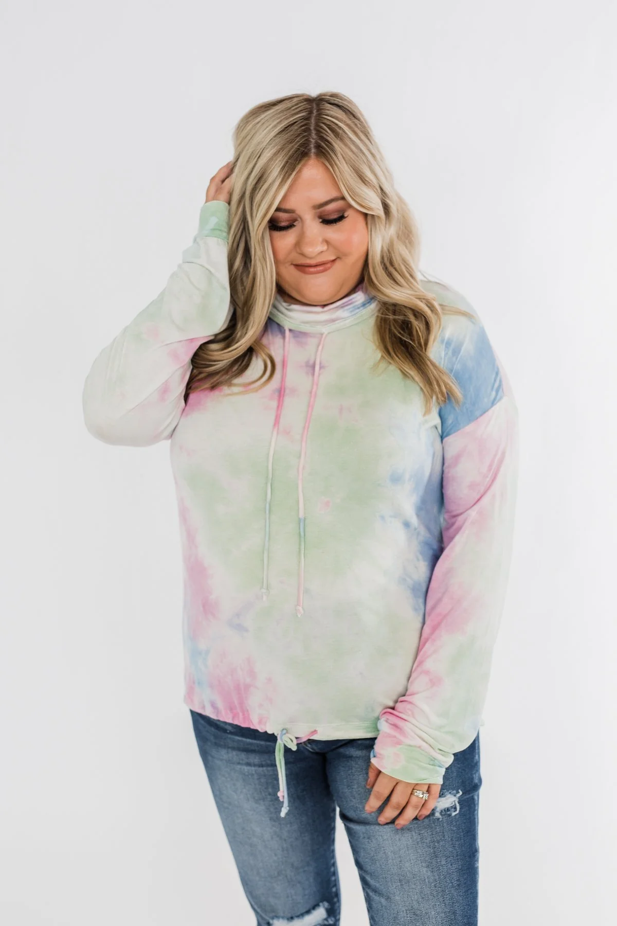 Tie Dye Cowl Neck Top- Pink, Blue, Mint - Image 4