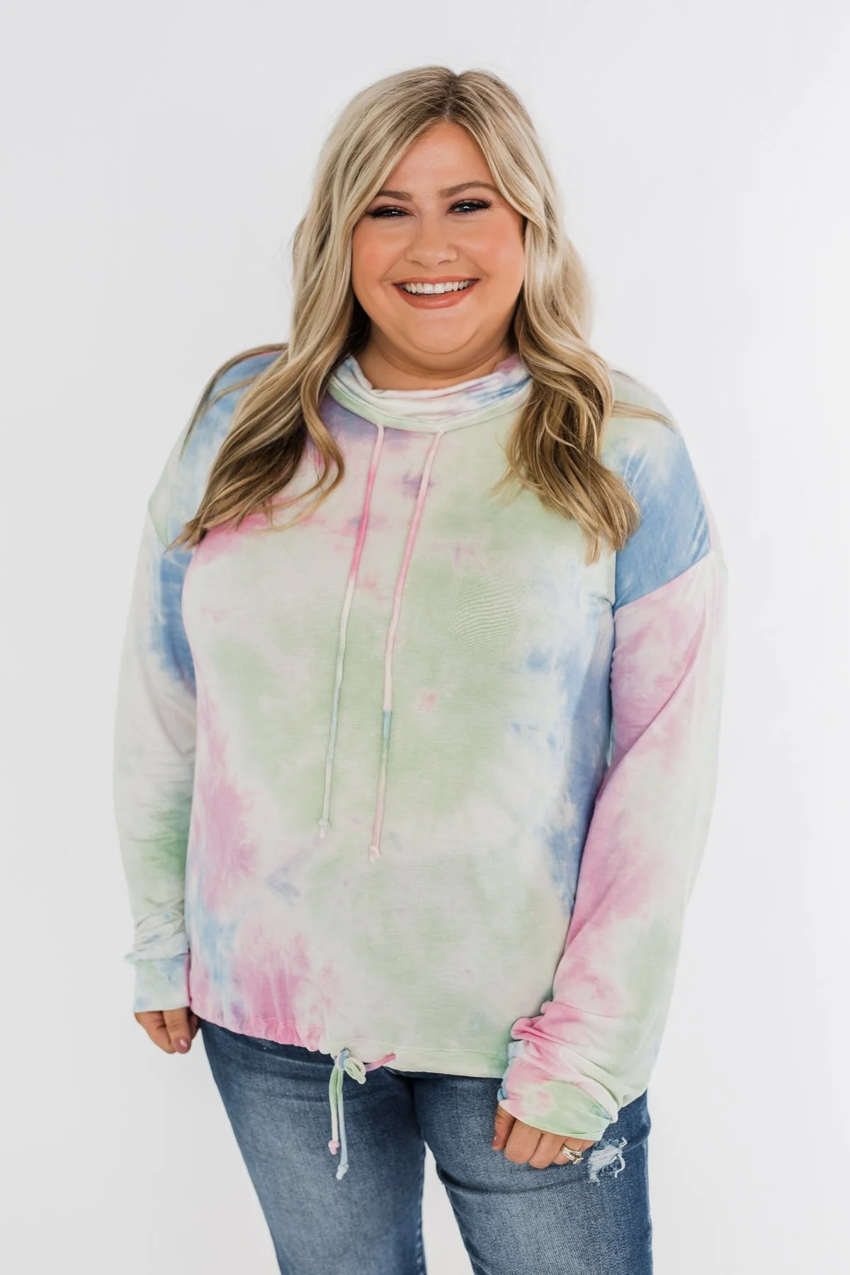 Tie Dye Cowl Neck Top- Pink, Blue, Mint - Image 7