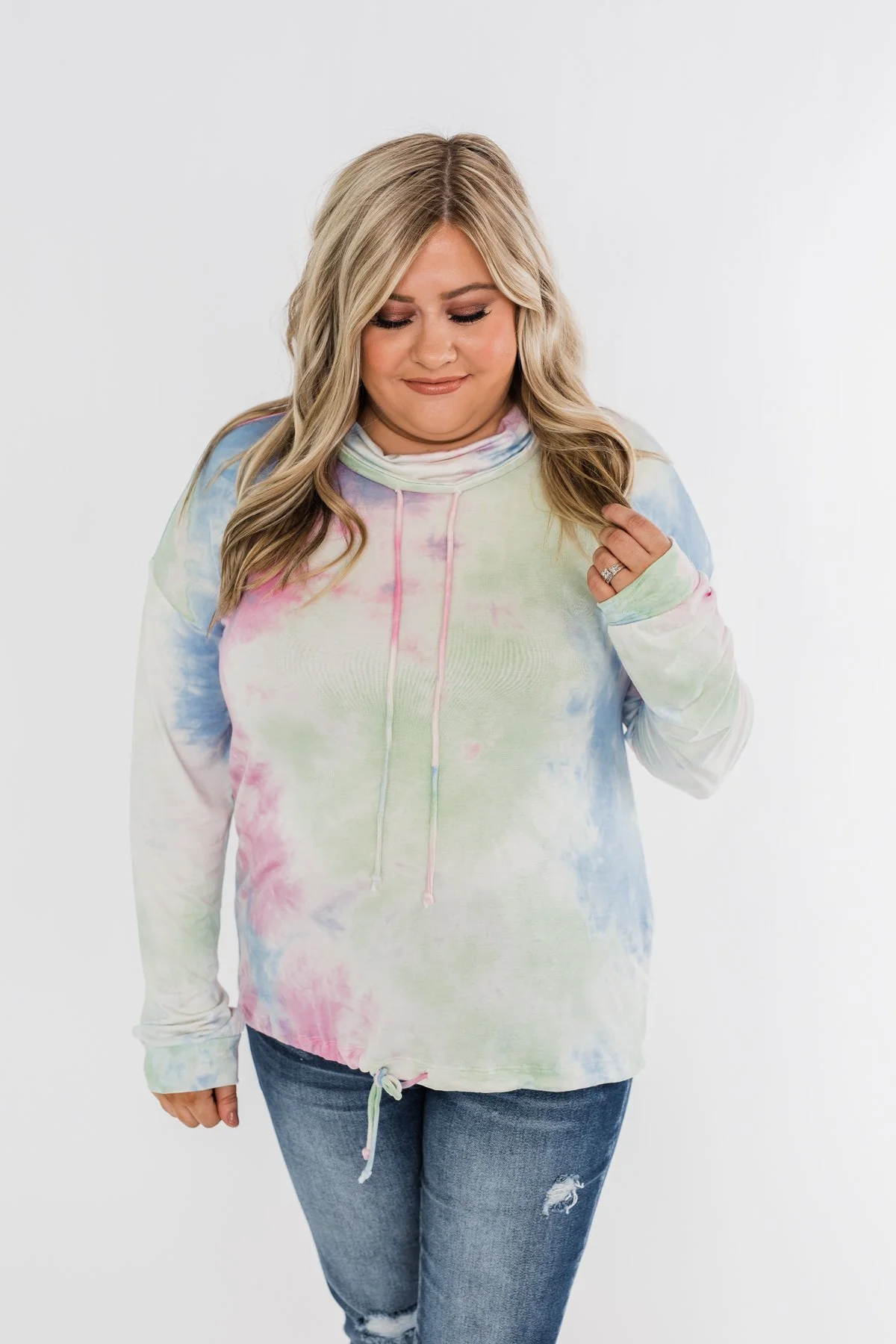 Tie Dye Cowl Neck Top- Pink, Blue, Mint - Image 9