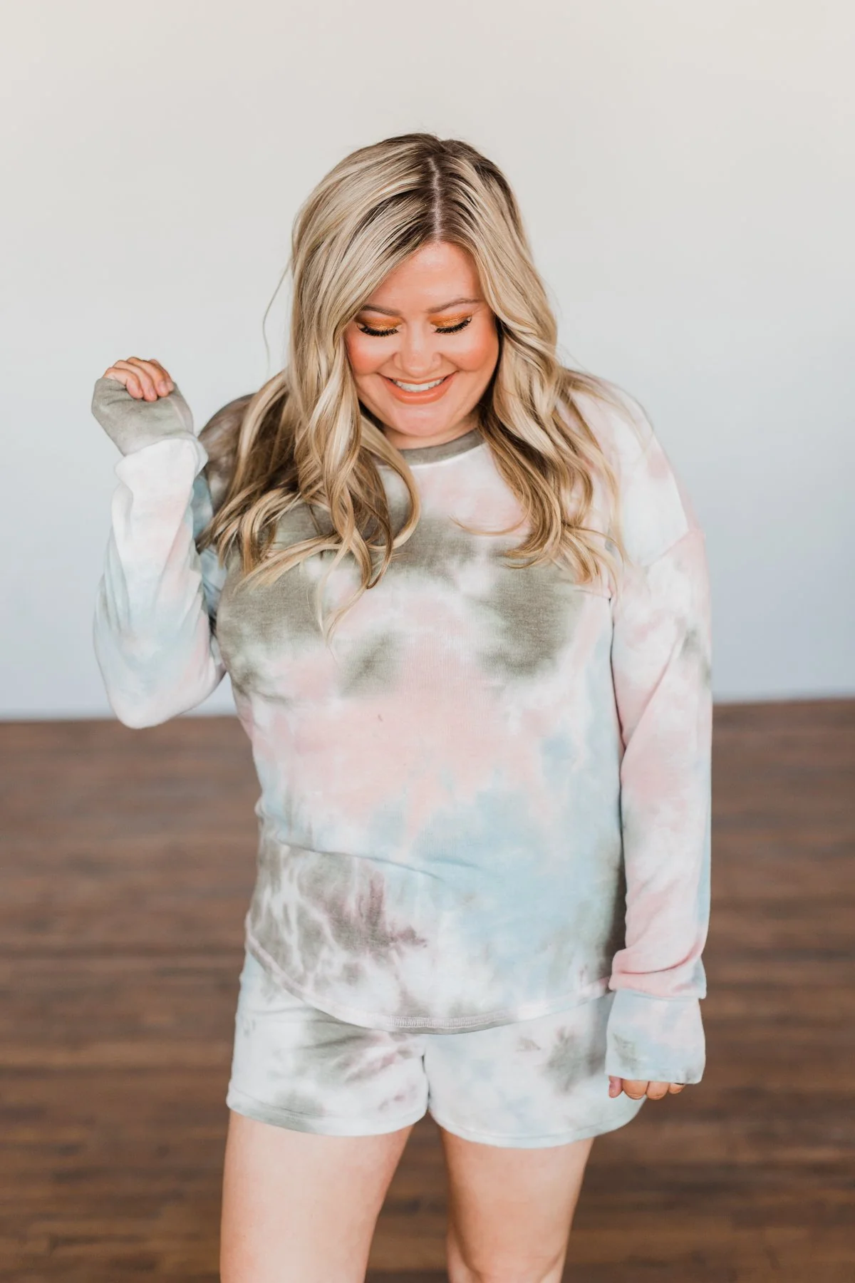 Tie Dye Lounge Pullover Top- Blue, Peach, & Olive - Image 6