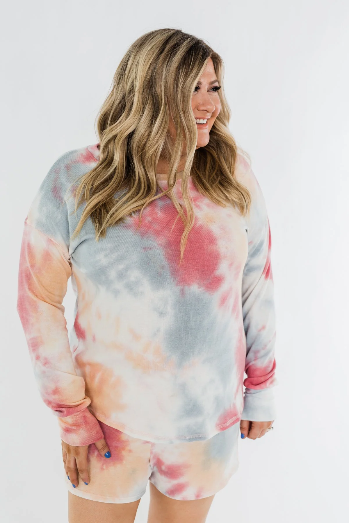 Tie Dye Lounge Pullover Top- Cherry, Light Orange, & Blue - Image 10