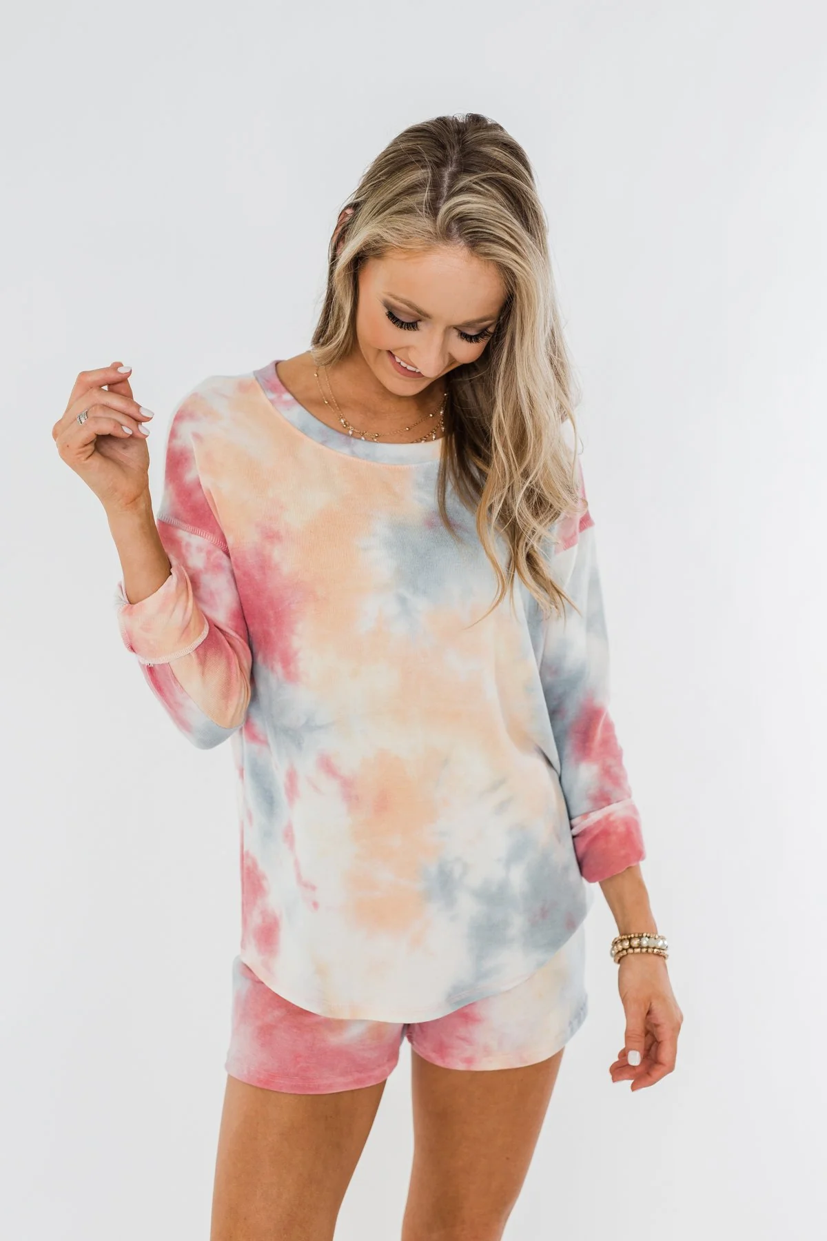 Tie Dye Lounge Pullover Top- Cherry, Light Orange, & Blue - Image 11
