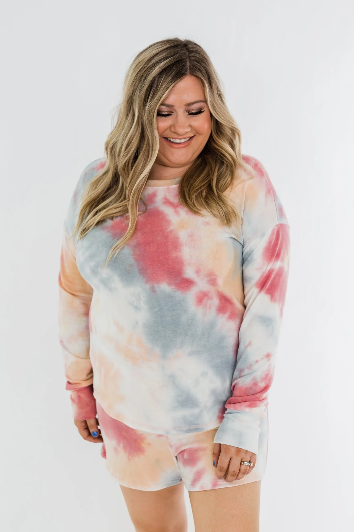 Tie Dye Lounge Pullover Top- Cherry, Light Orange, & Blue - Image 12
