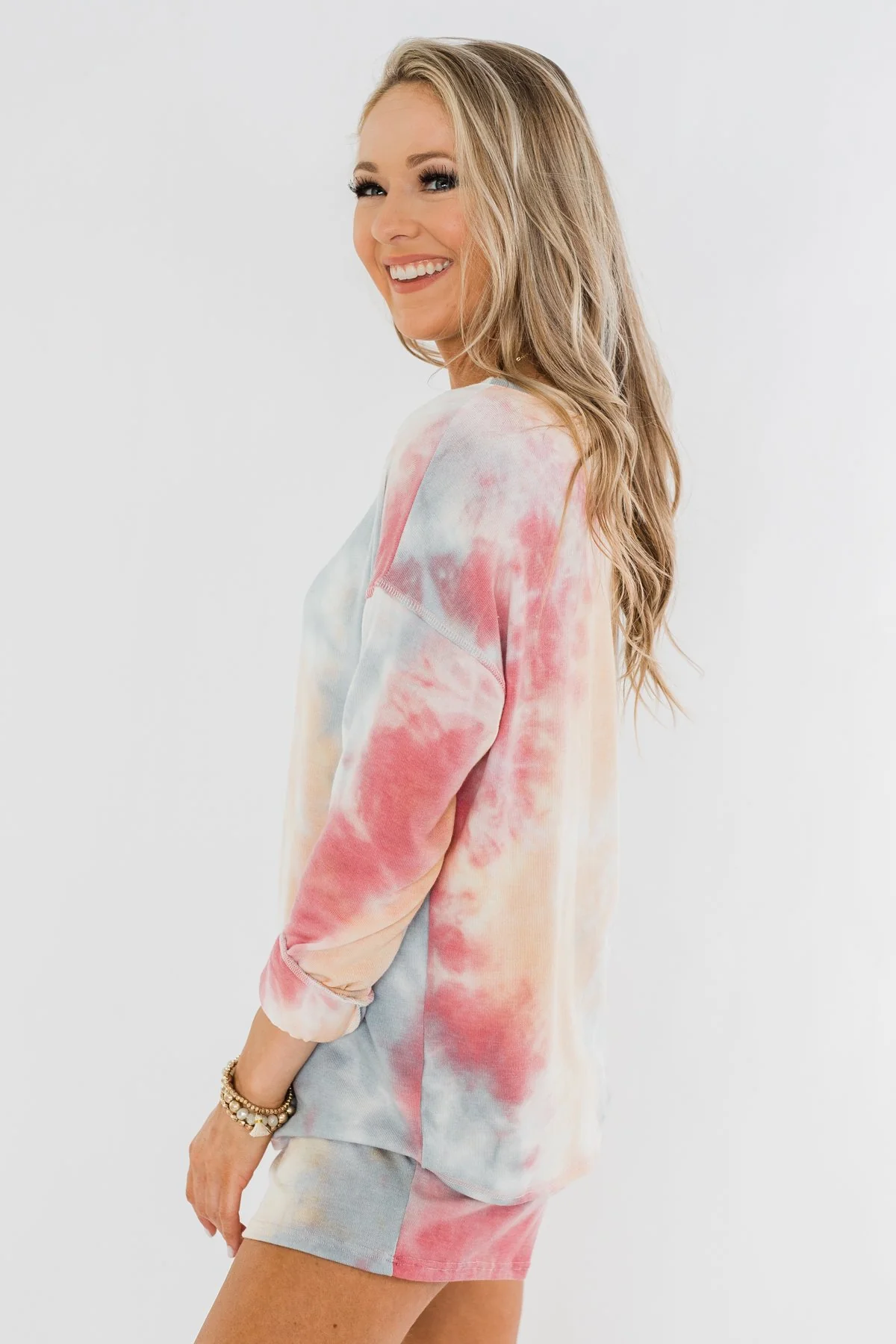Tie Dye Lounge Pullover Top- Cherry, Light Orange, & Blue - Image 13