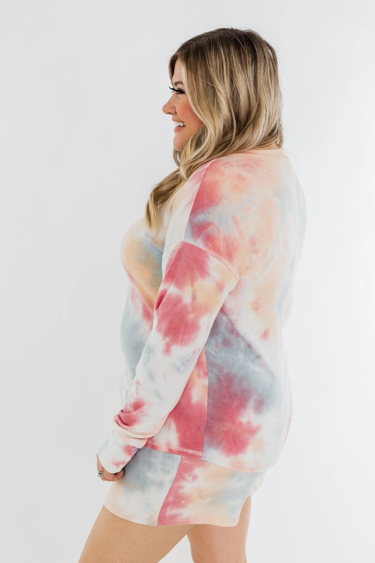 Tie Dye Lounge Pullover Top- Cherry, Light Orange, & Blue - Image 14