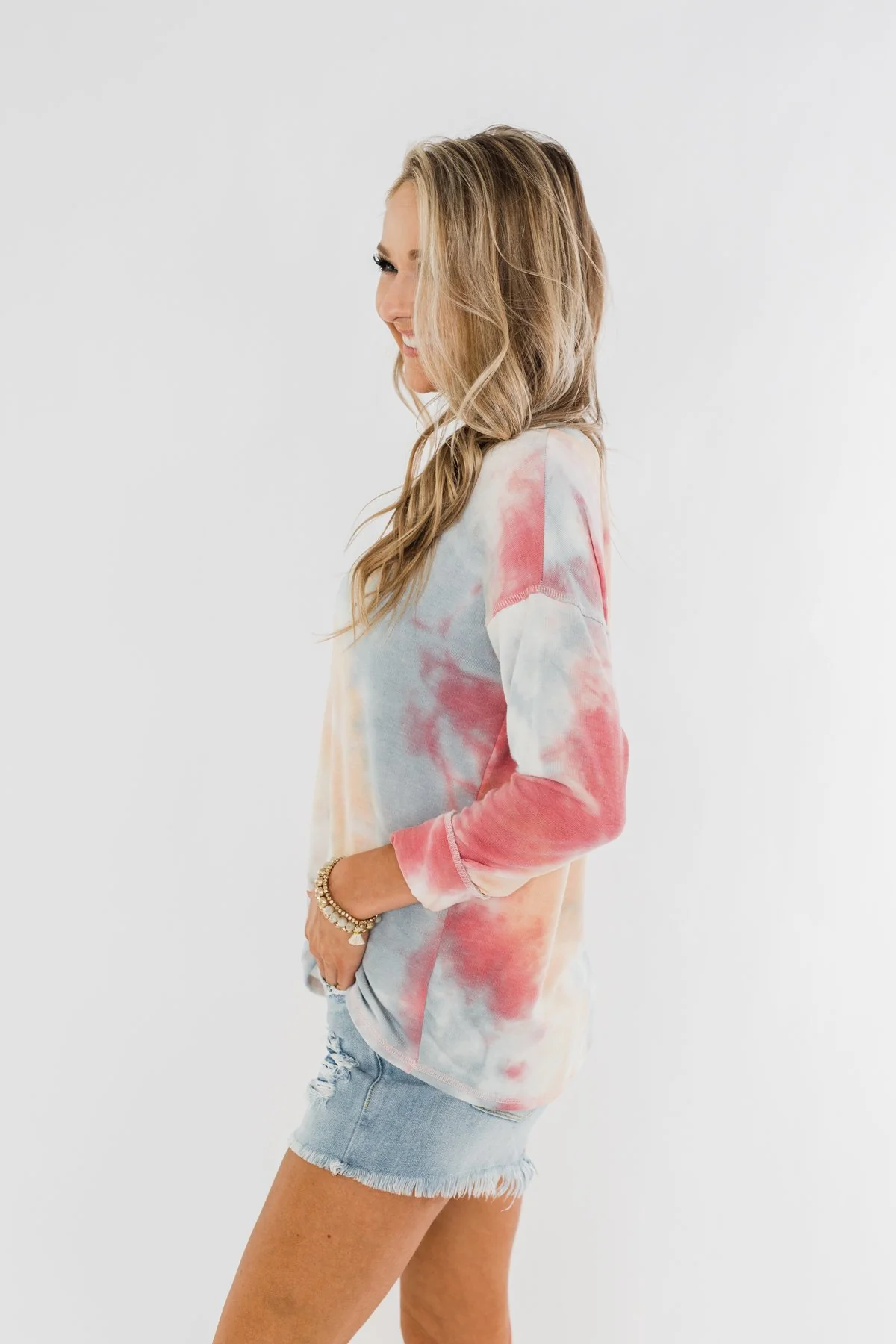 Tie Dye Lounge Pullover Top- Cherry, Light Orange, & Blue - Image 15