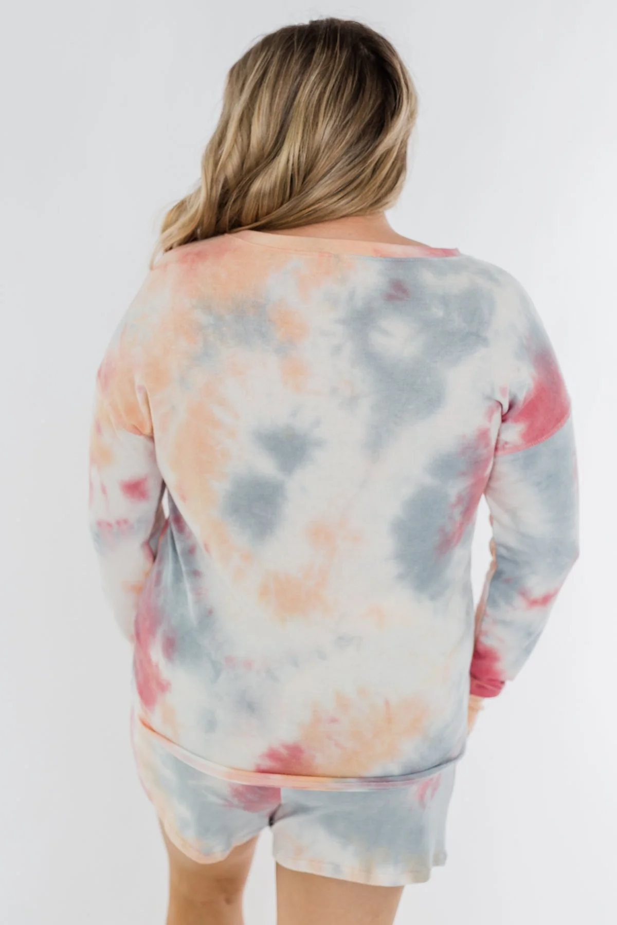 Tie Dye Lounge Pullover Top- Cherry, Light Orange, & Blue - Image 16