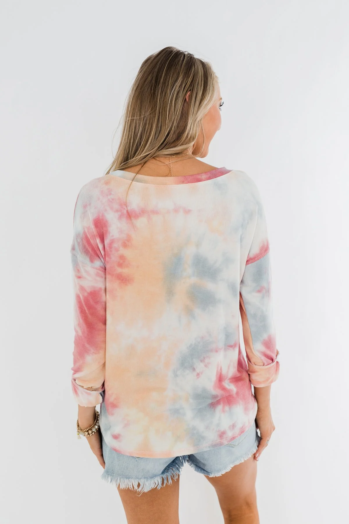 Tie Dye Lounge Pullover Top- Cherry, Light Orange, & Blue - Image 17