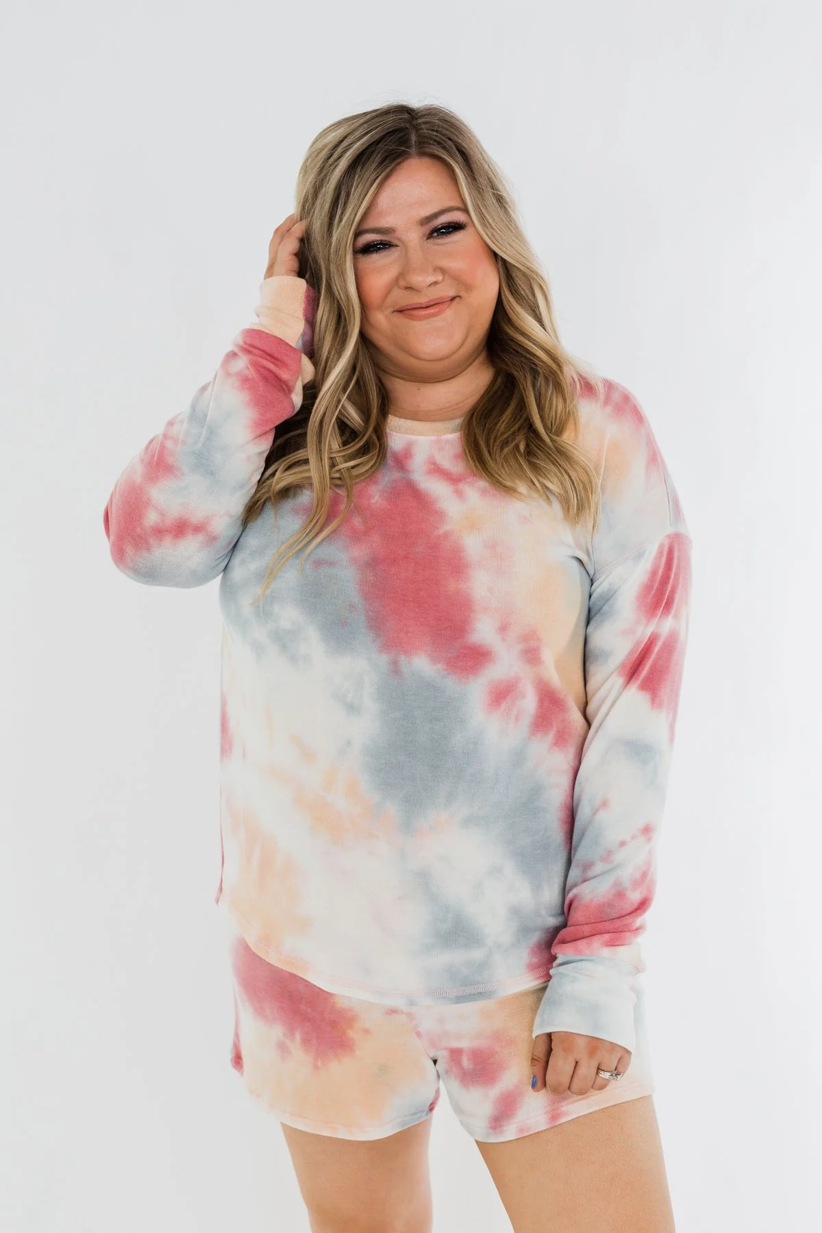 Tie Dye Lounge Pullover Top- Cherry, Light Orange, & Blue - Image 5