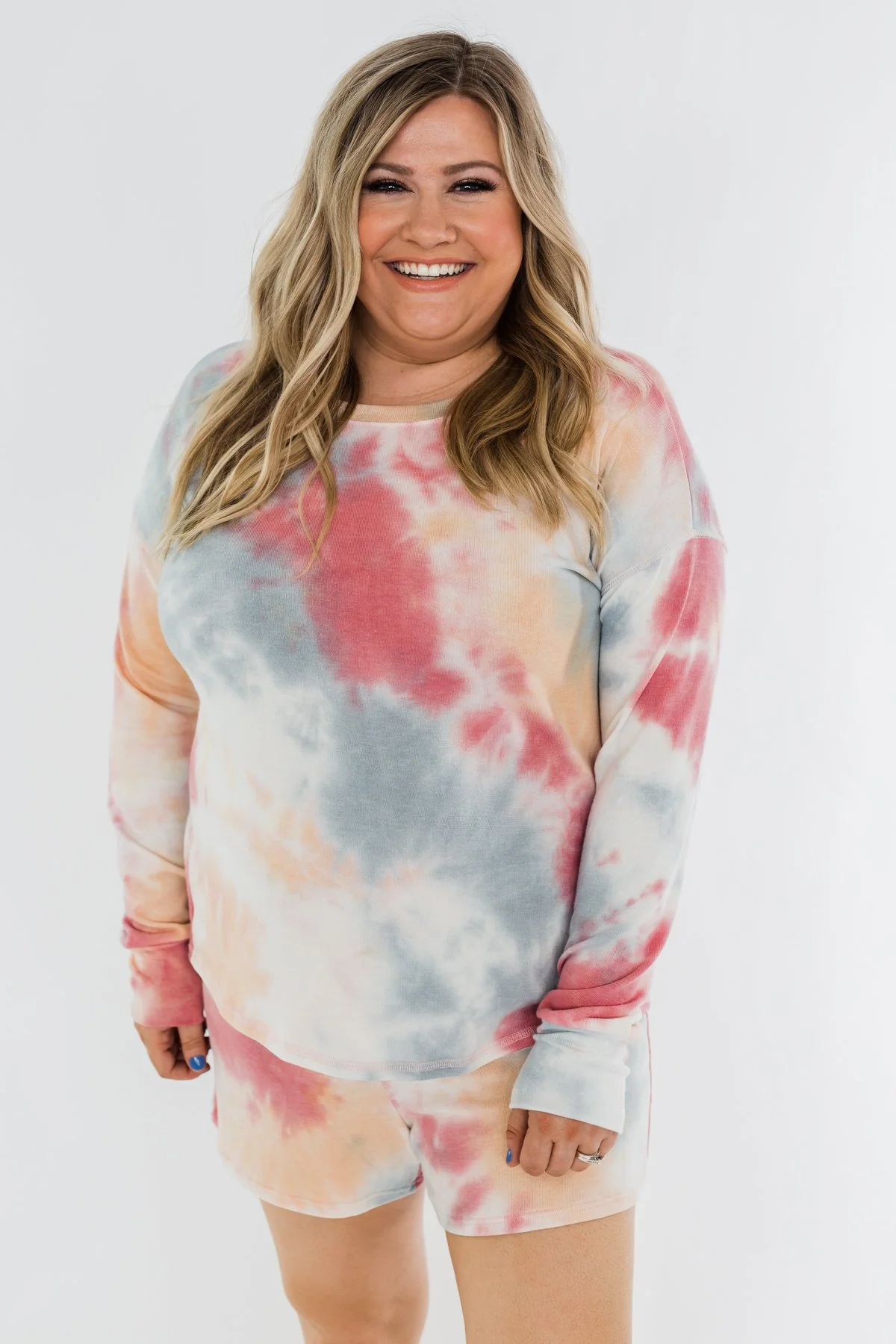 Tie Dye Lounge Pullover Top- Cherry, Light Orange, & Blue - Image 7