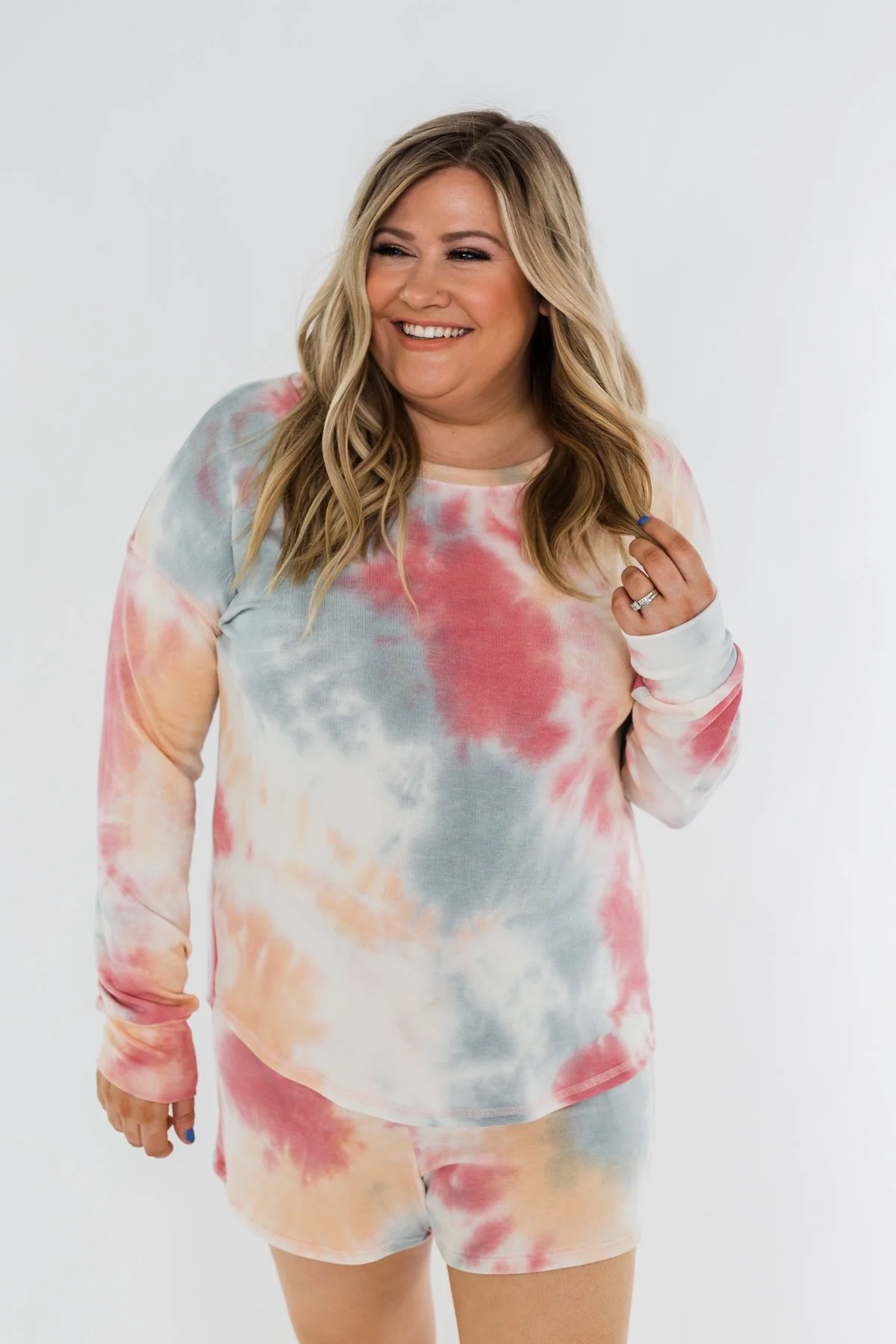 Tie Dye Lounge Pullover Top- Cherry, Light Orange, & Blue - Image 9