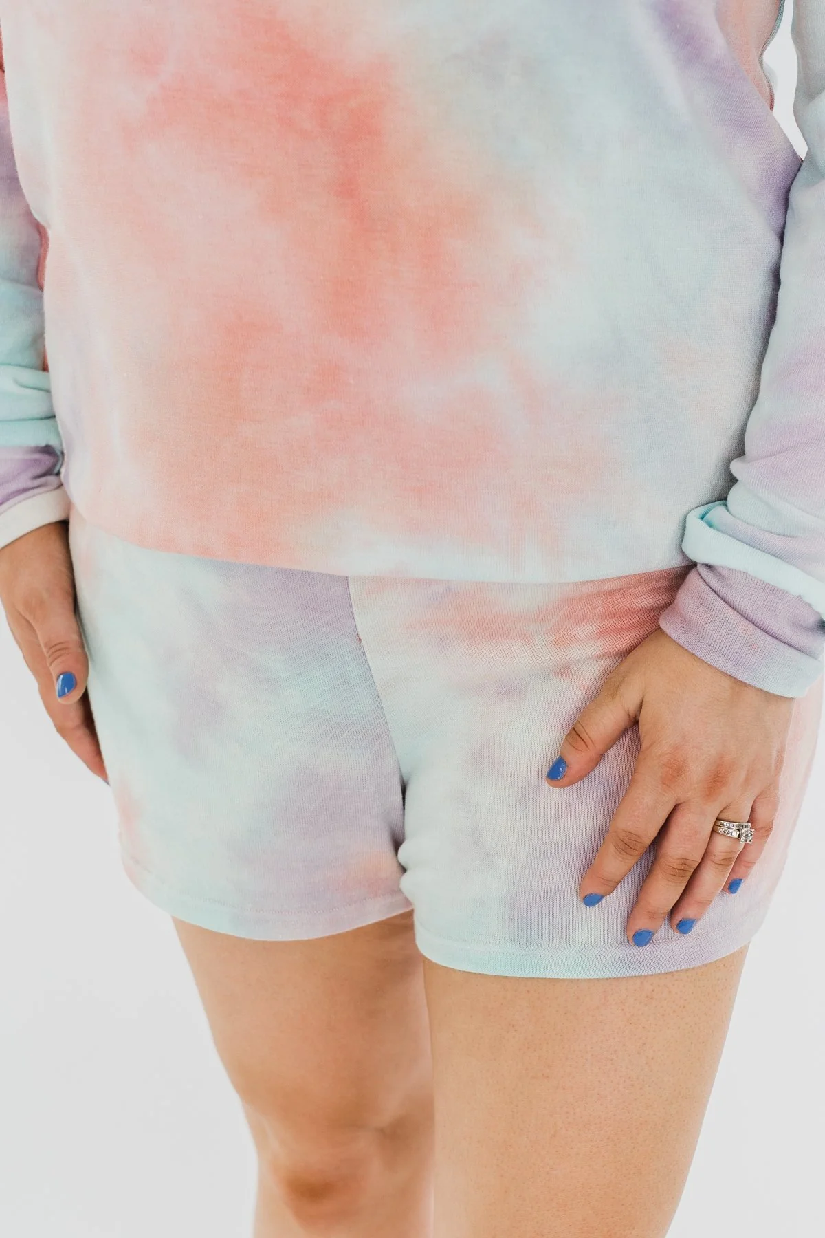 Tie Dye Lounge Shorts- Coral, Purple, & Blue - Image 6