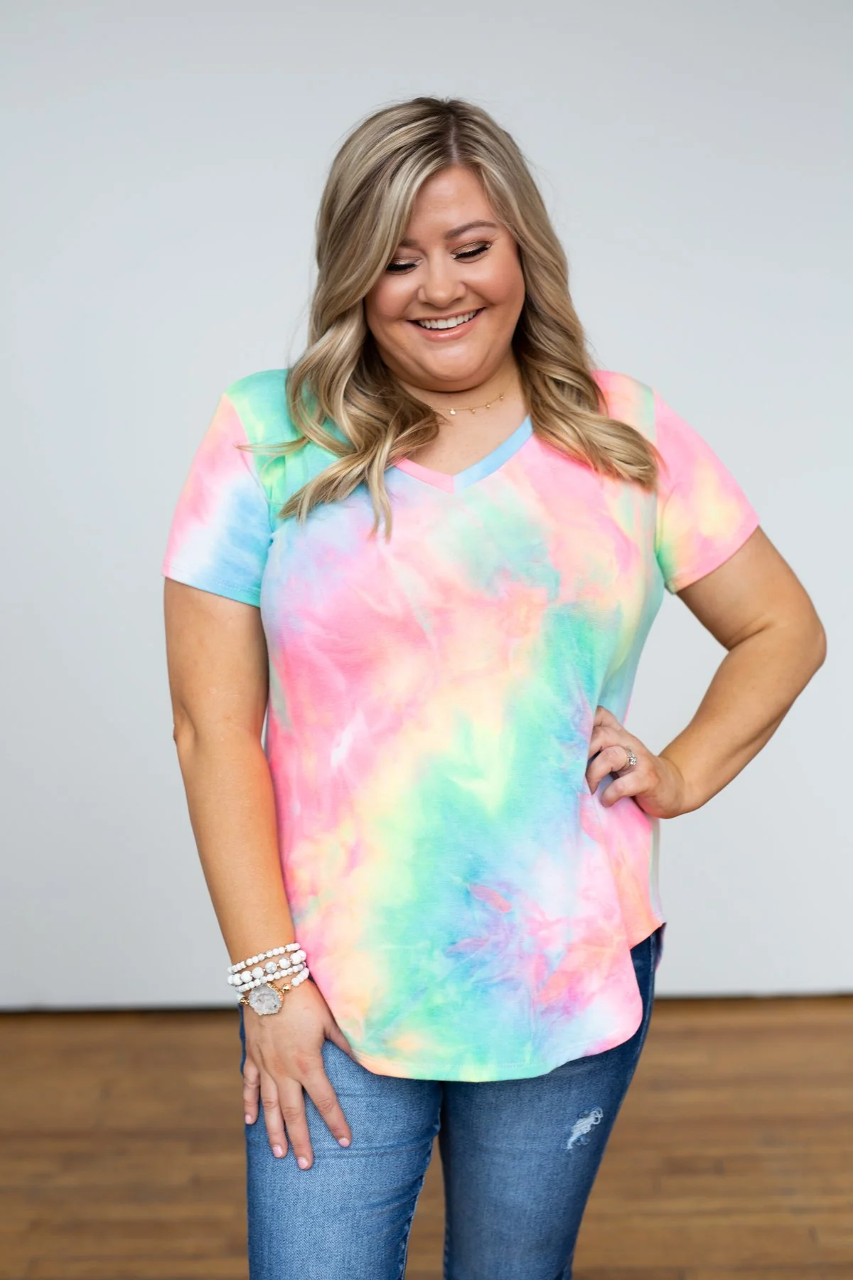 Tie Dye V-Neck Top- Neon - Image 3