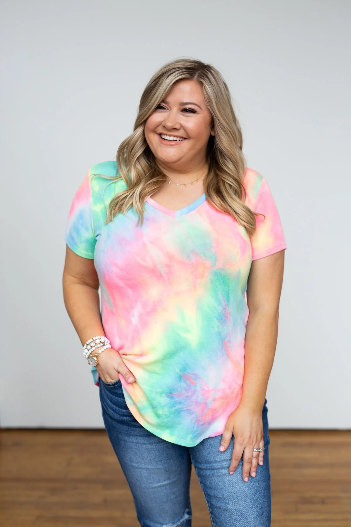 Tie Dye V-Neck Top- Neon - Image 5