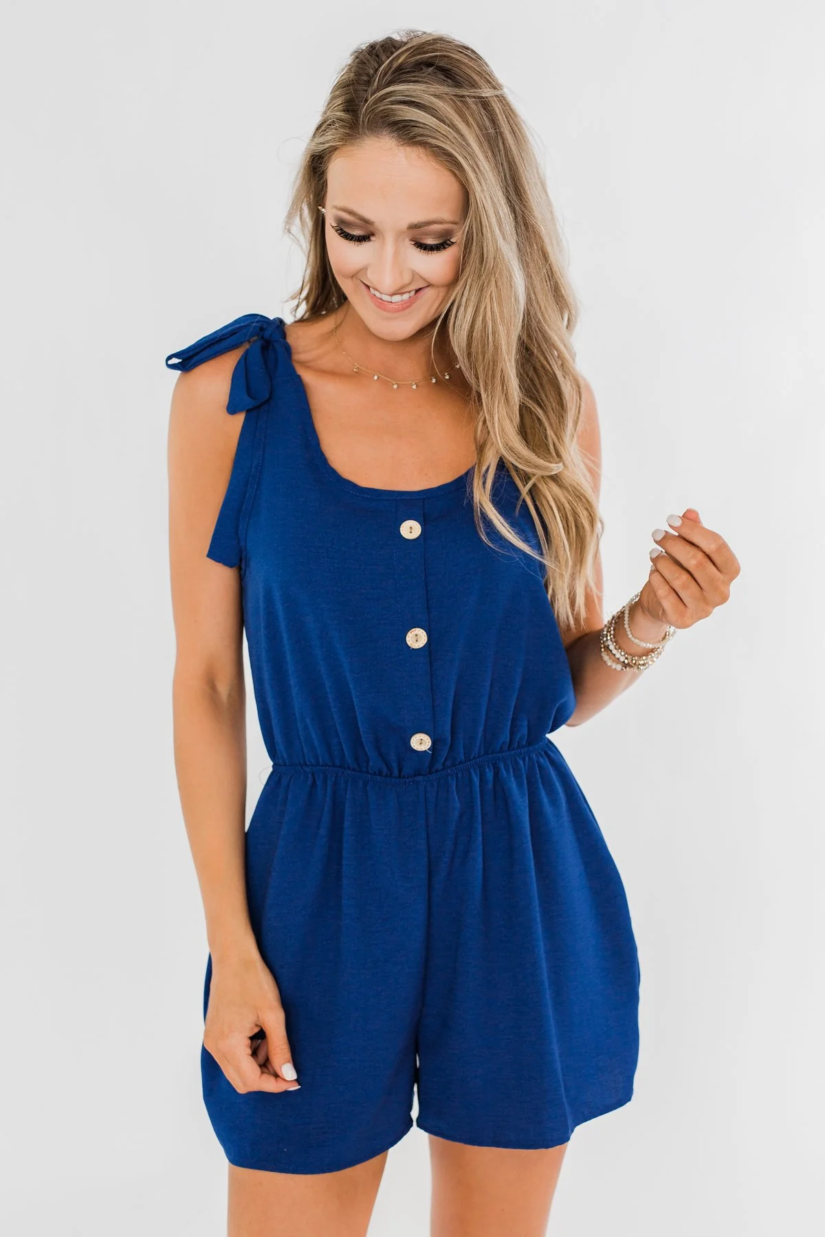 Tie Sleeve Cutie Romper- Royal Blue - Image 2