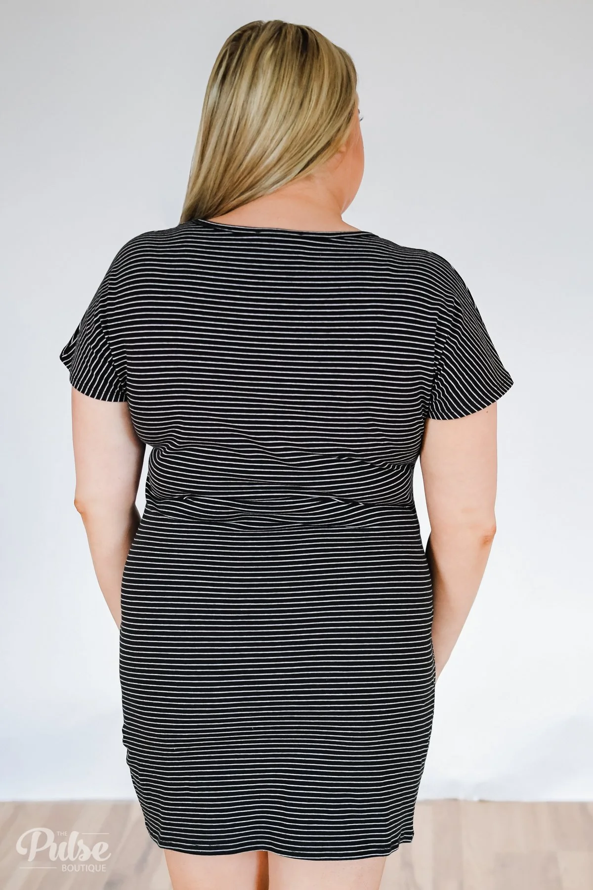 Tied For First Striped Short Sleeve Dress- Black - Image 10
