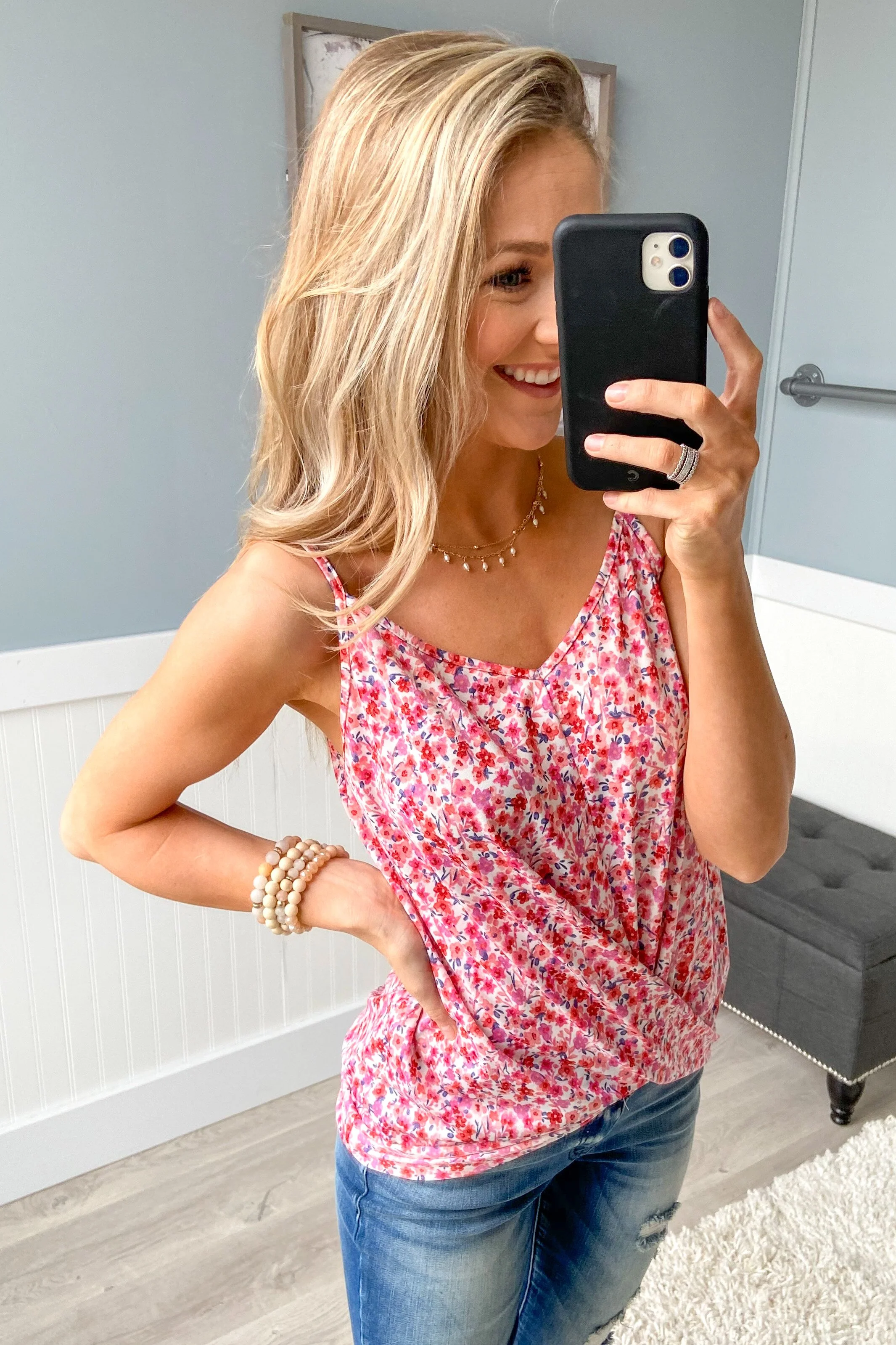 Time After Time Floral Tank Top- Pink & Ivory