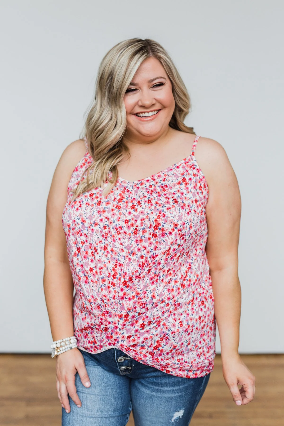 Time After Time Floral Tank Top- Pink & Ivory - Image 12