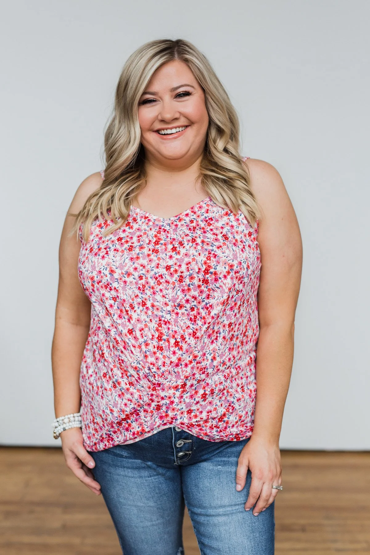 Time After Time Floral Tank Top- Pink & Ivory - Image 2