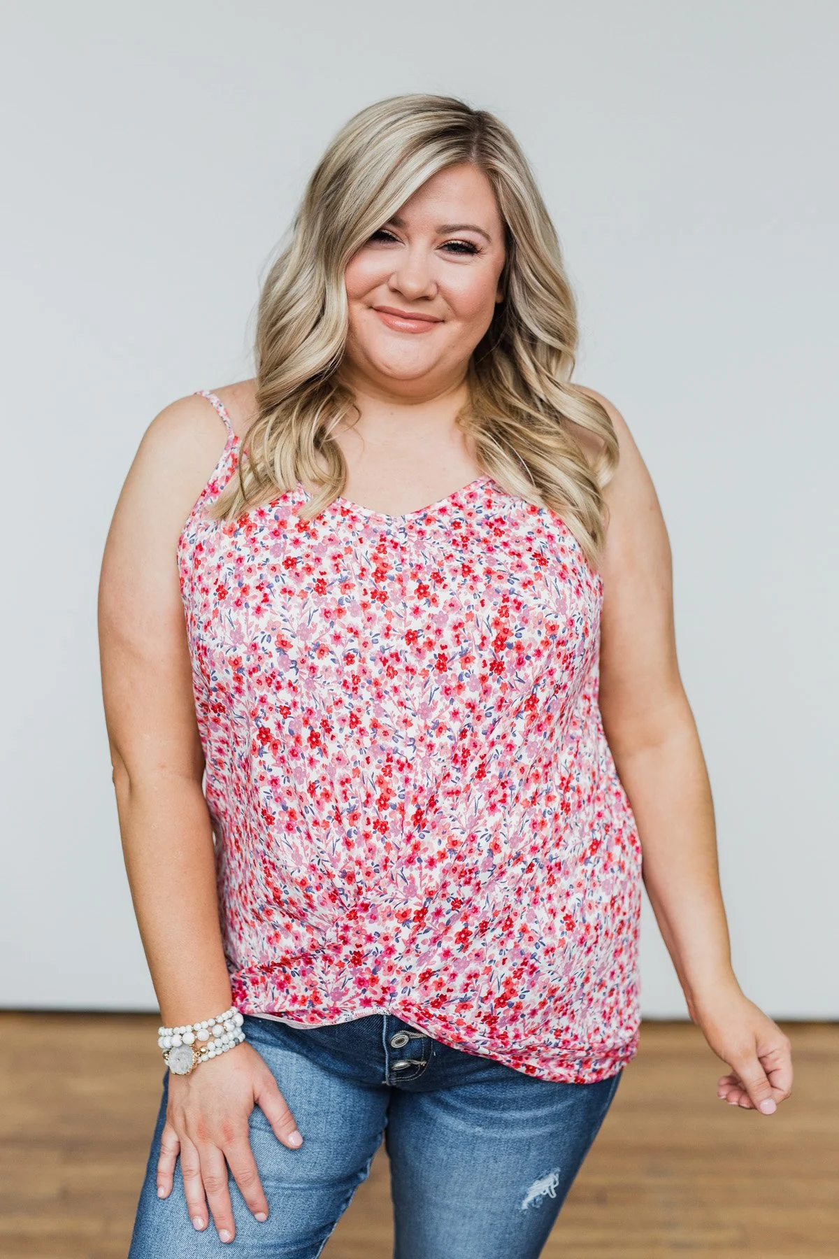 Time After Time Floral Tank Top- Pink & Ivory - Image 4