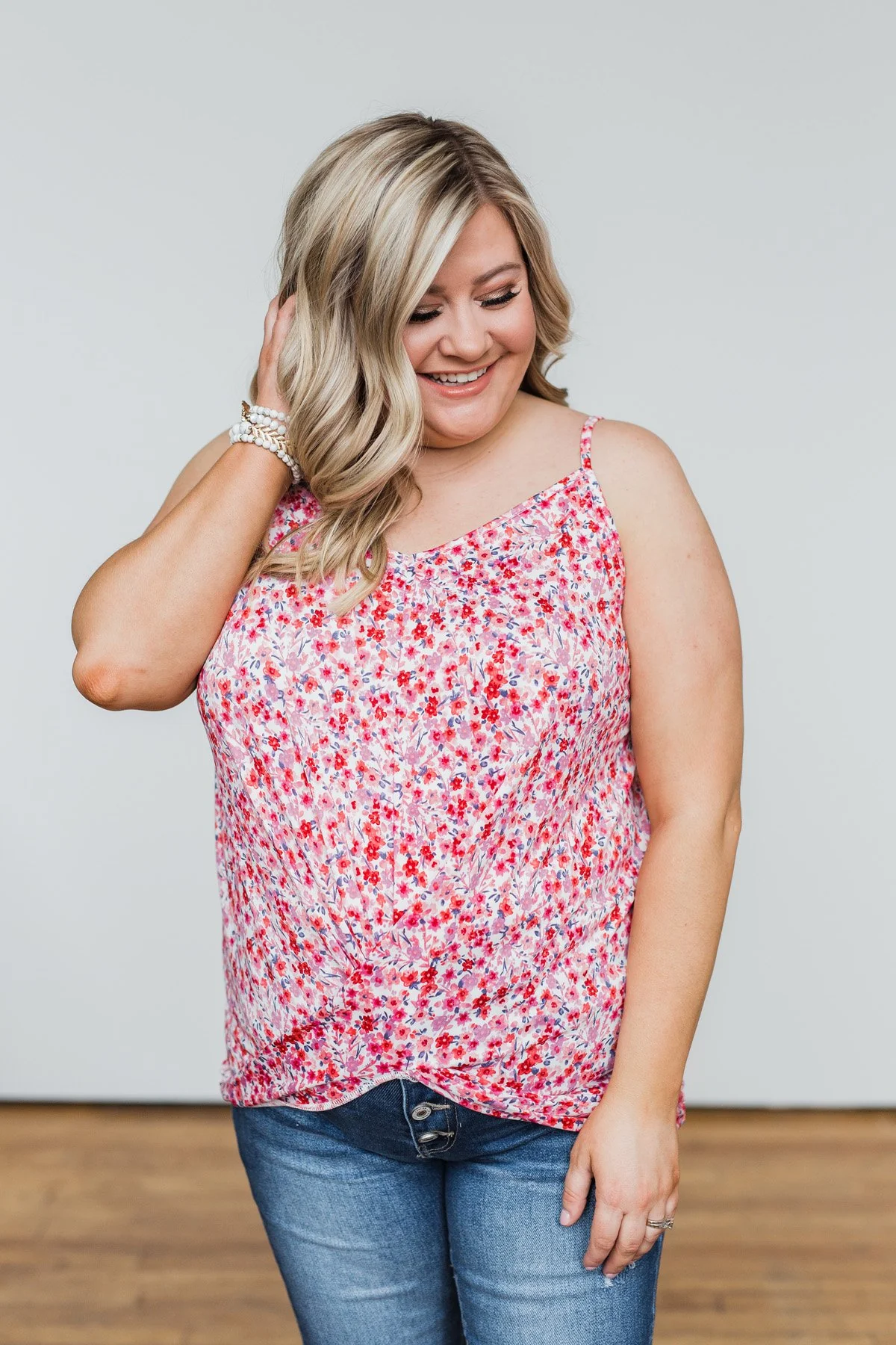Time After Time Floral Tank Top- Pink & Ivory - Image 6