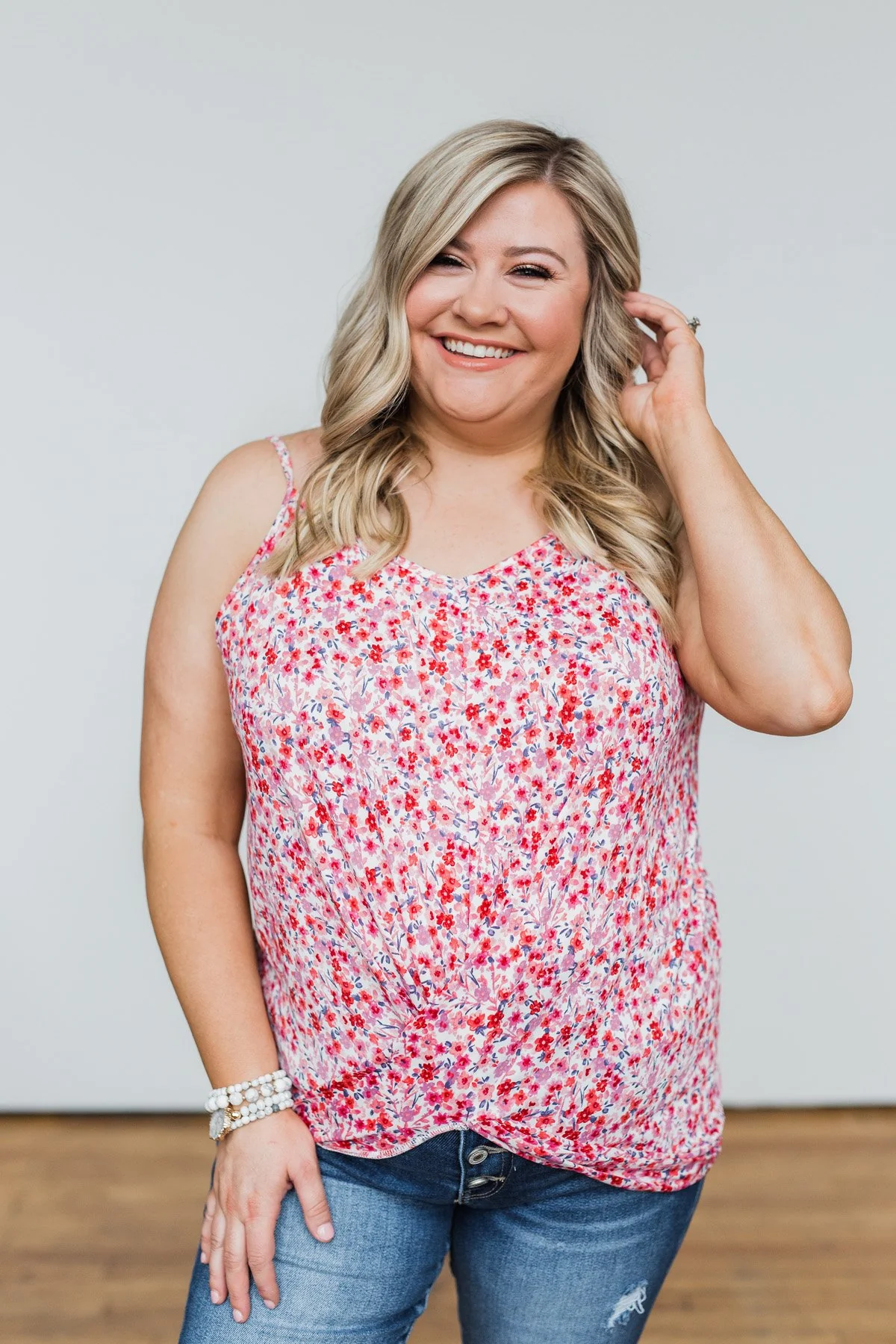 Time After Time Floral Tank Top- Pink & Ivory - Image 8