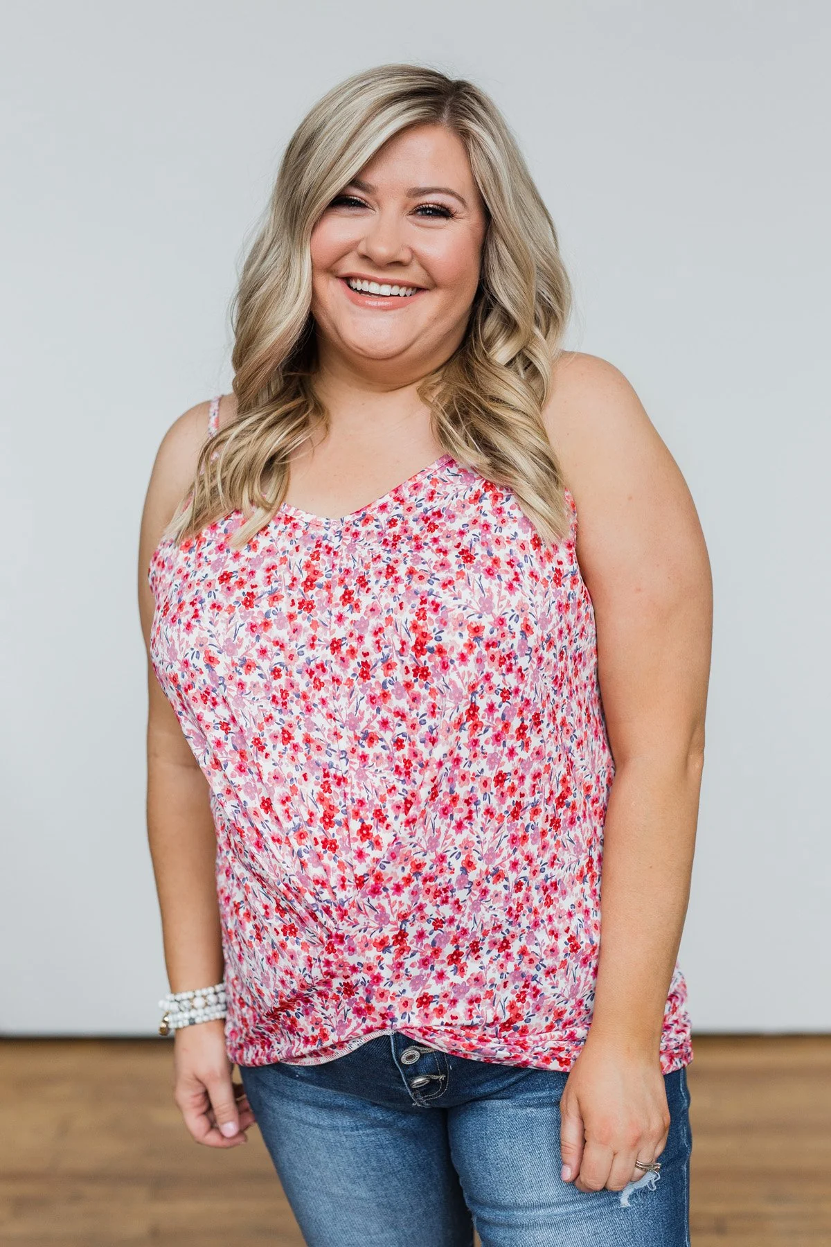 Time After Time Floral Tank Top- Pink & Ivory - Image 9