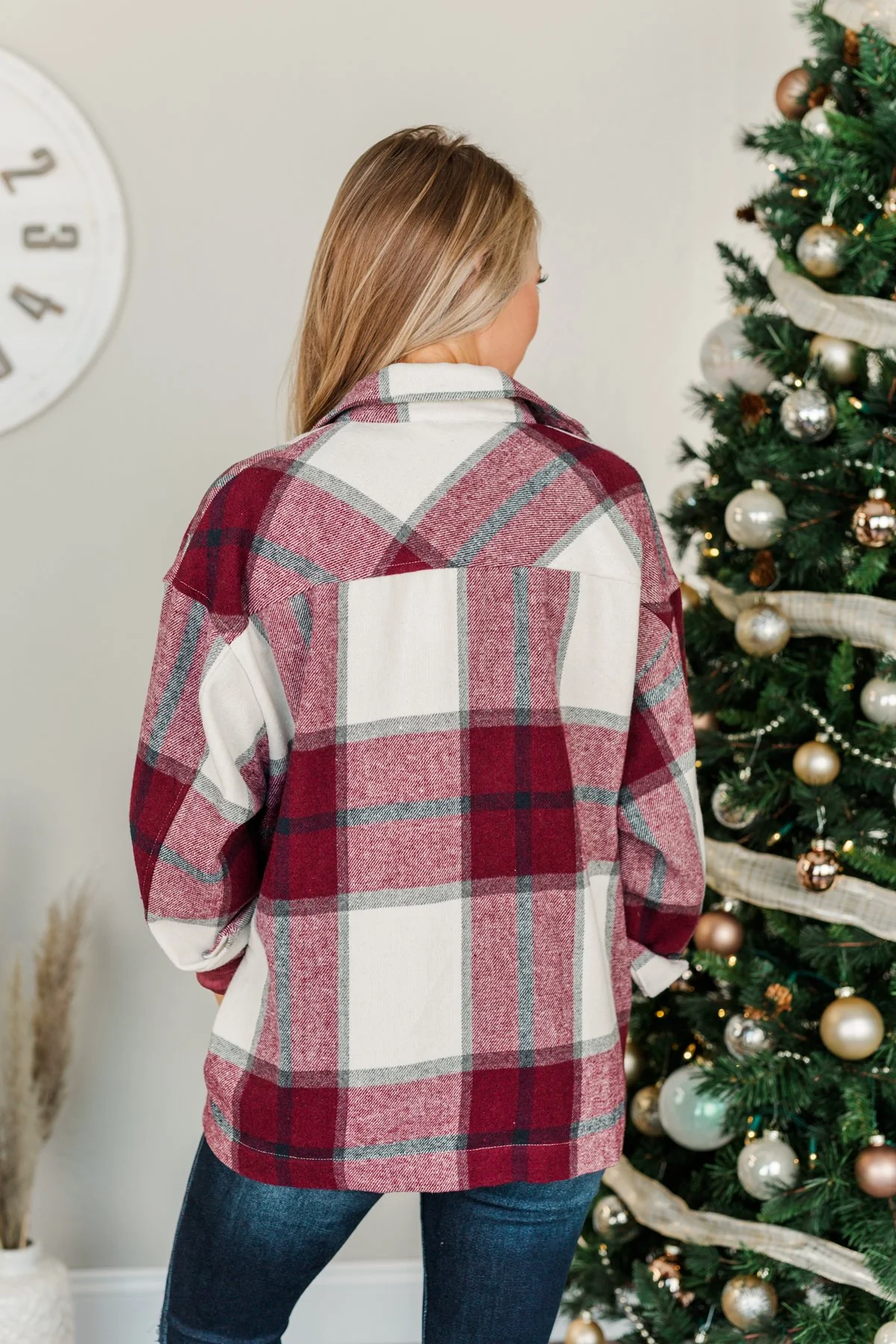 Time For A Change Plaid Flannel Jacket- Wine - Image 10