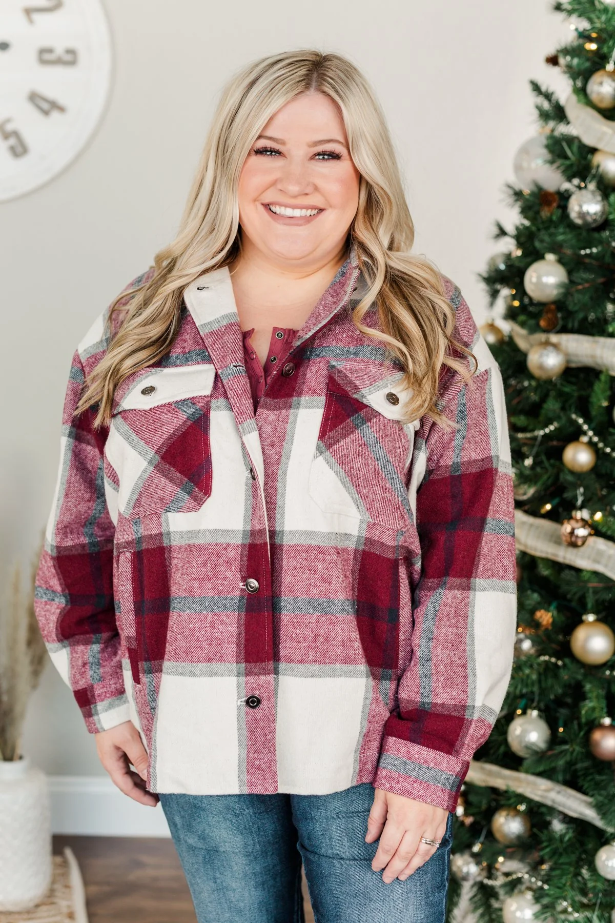 Time For A Change Plaid Flannel Jacket- Wine - Image 6