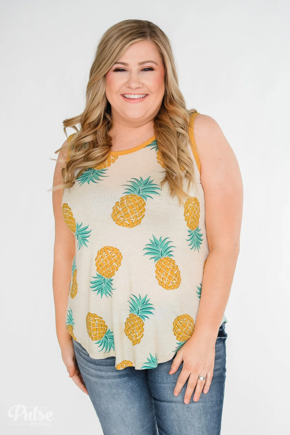 Time for Sunshine Pineapple Tank- Sand & Mustard Yellow - Image 2