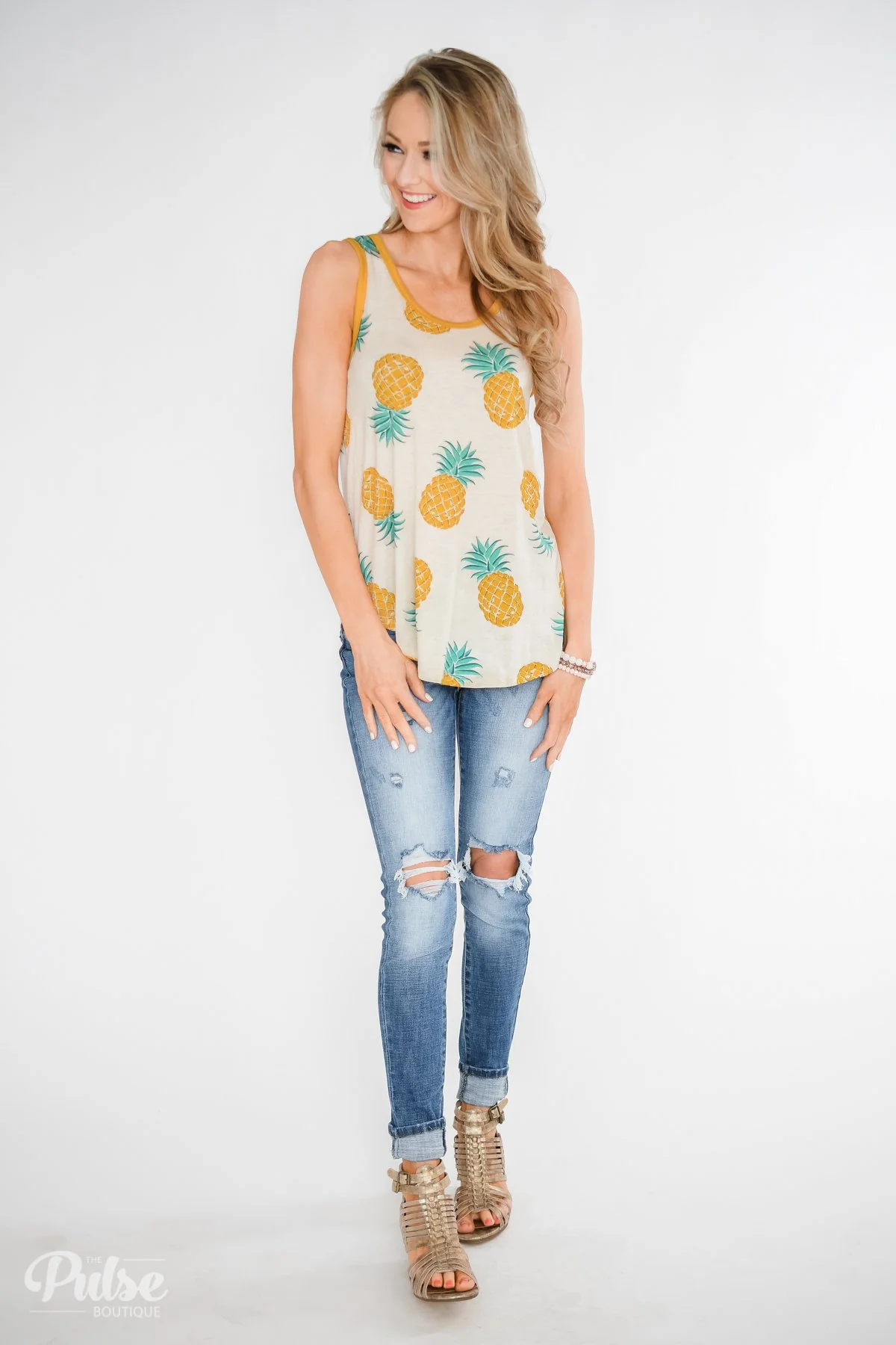 Time for Sunshine Pineapple Tank- Sand & Mustard Yellow - Image 4