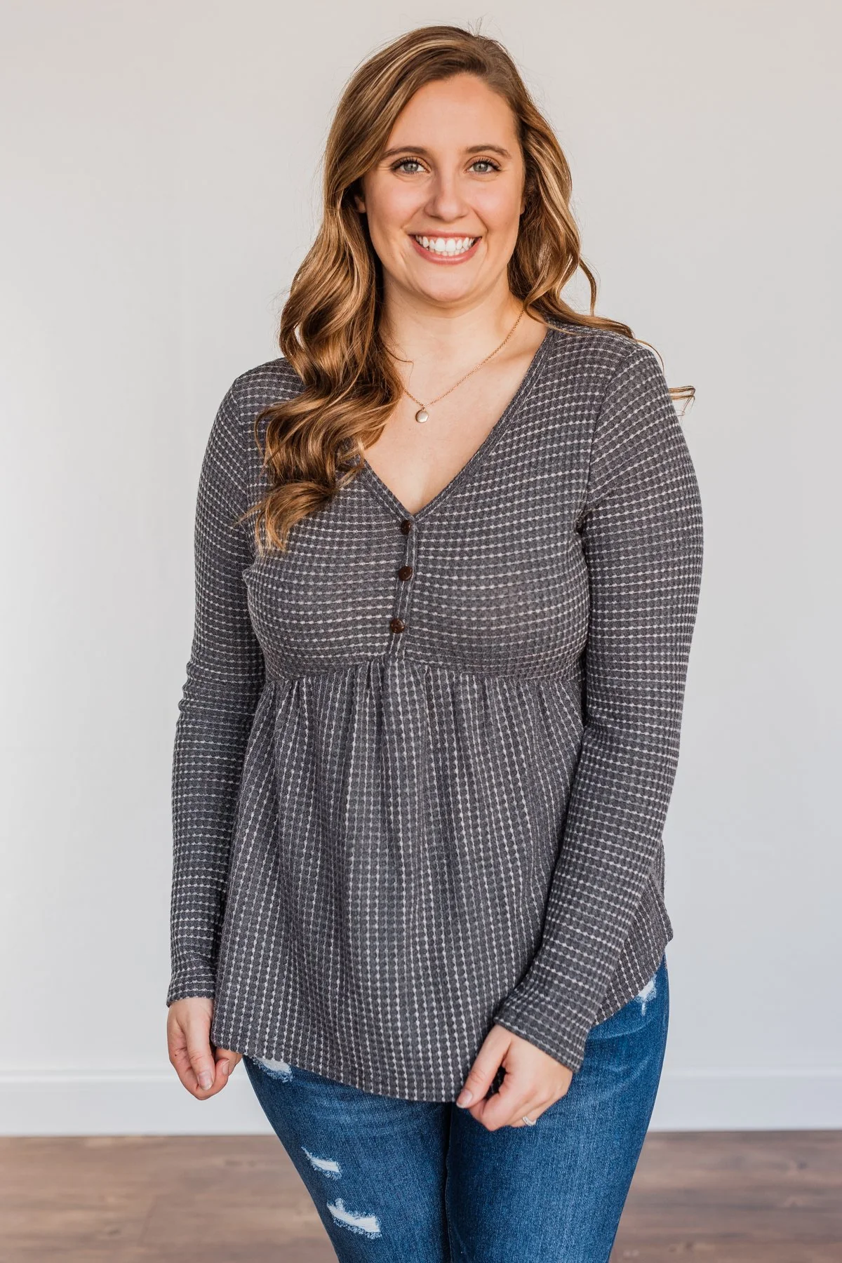 Time Spent Together Babydoll Top- Charcoal