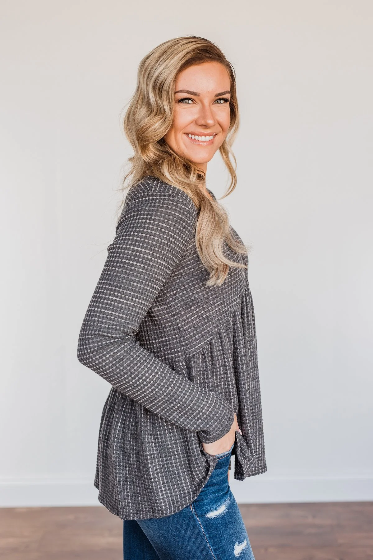 Time Spent Together Babydoll Top- Charcoal - Image 12