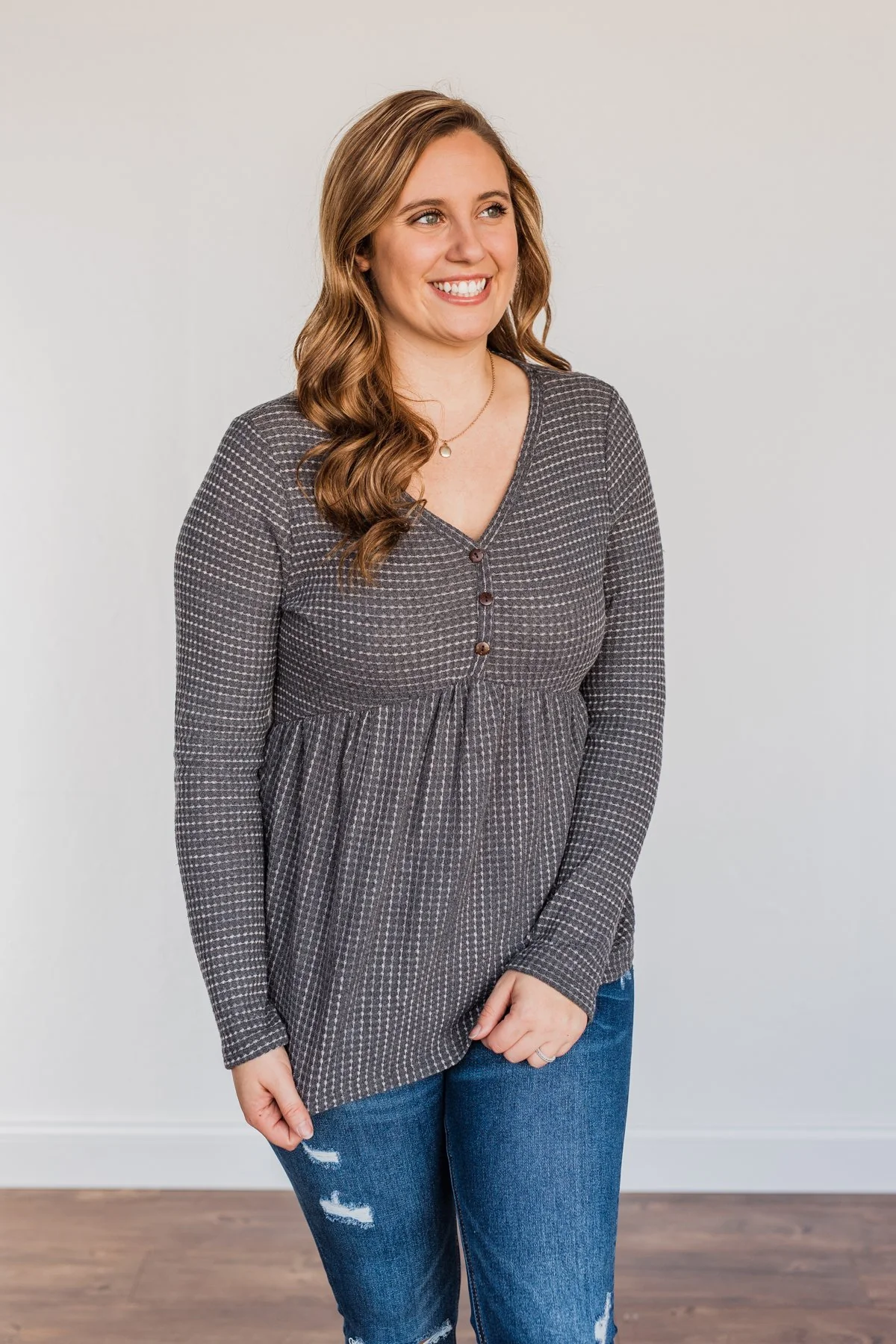 Time Spent Together Babydoll Top- Charcoal - Image 7