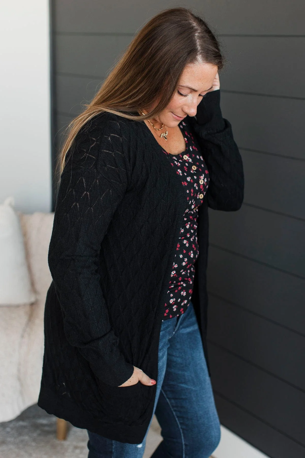 Time Stands Still Knit Cardigan- Black - Image 3