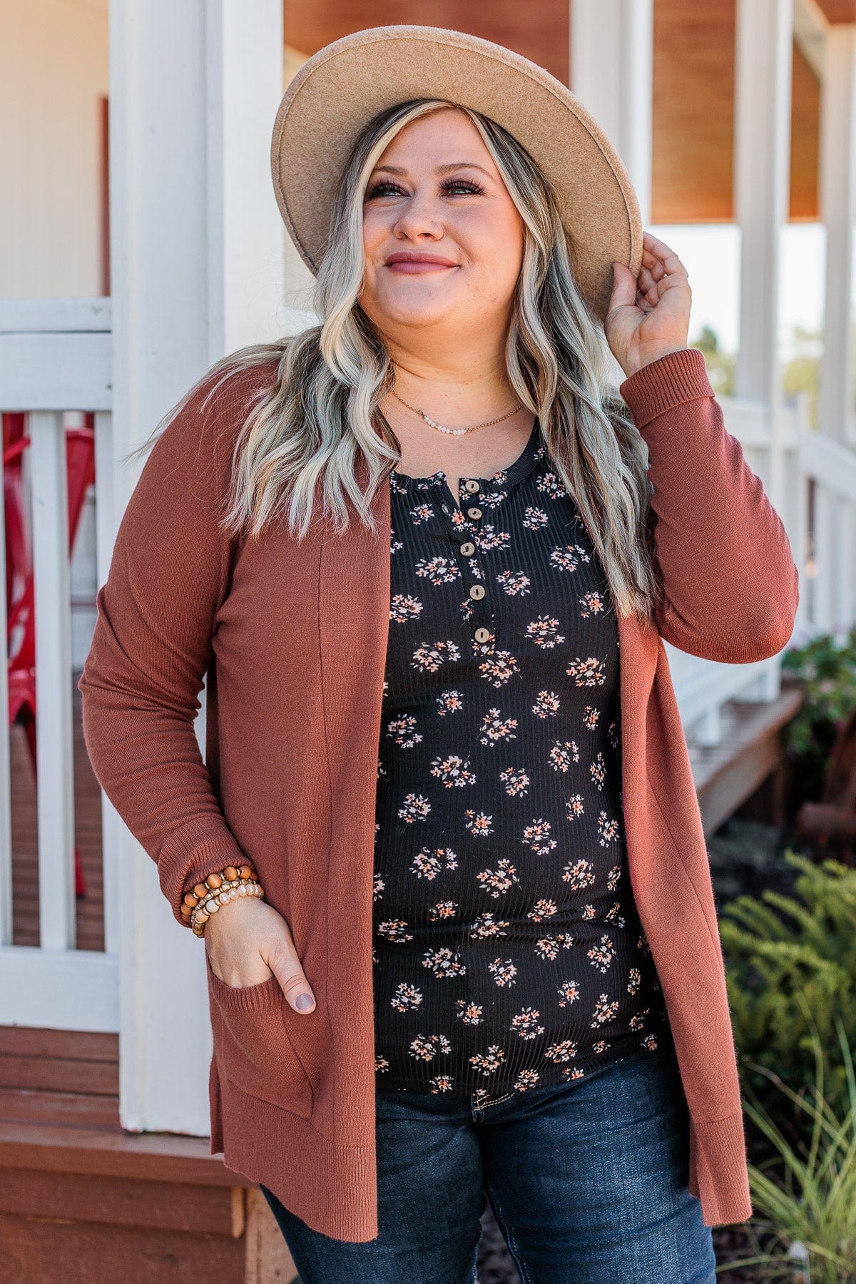 Time To Be Alive Drape Cardigan- Brick - Image 4