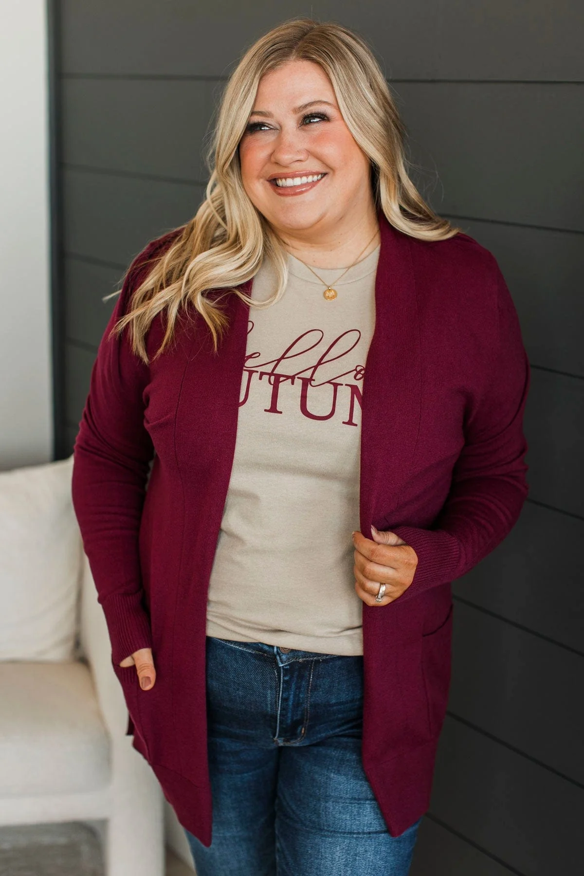 Time To Be Alive Drape Cardigan- Burgundy - Image 3